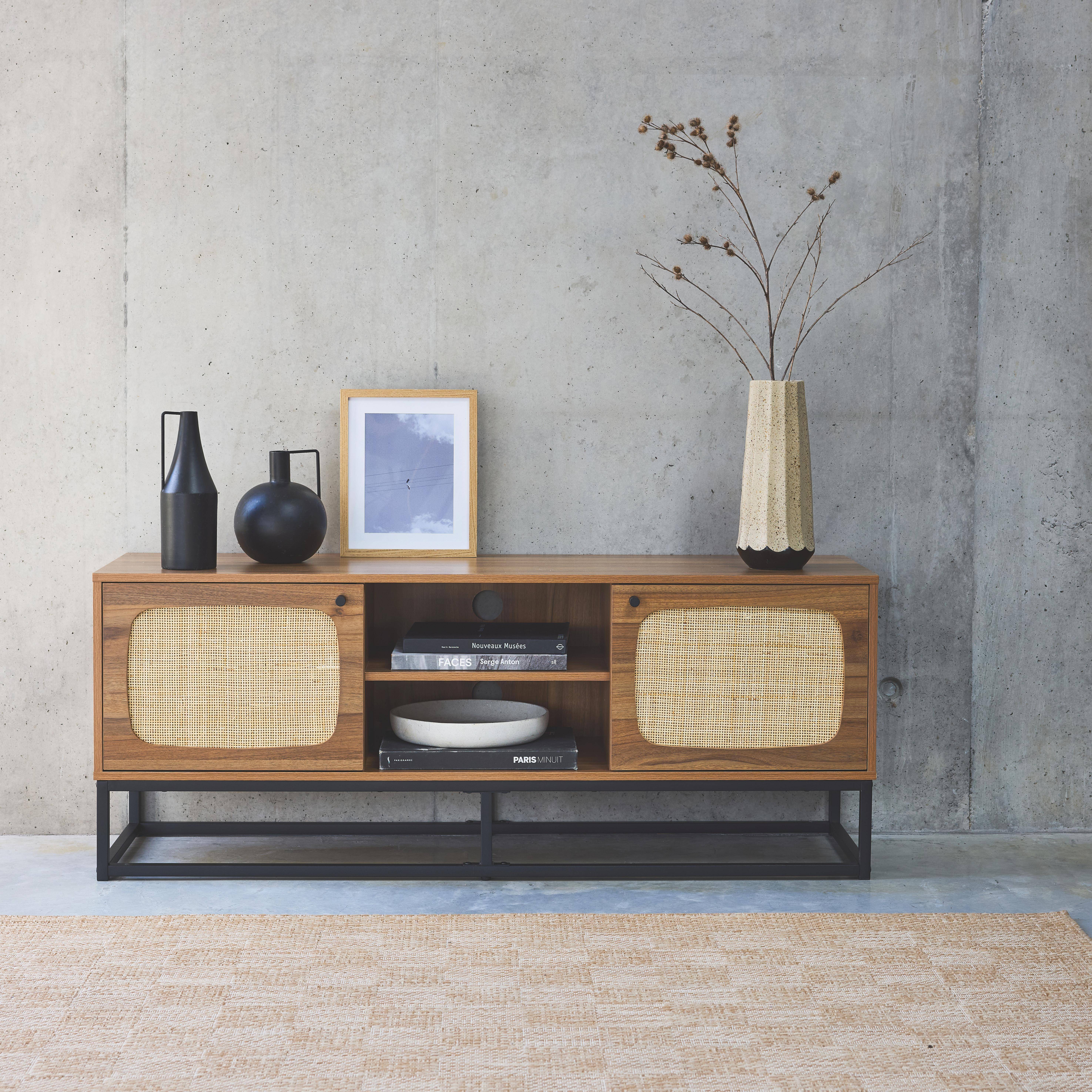 Retro - Soporte de TV de madera y caña redondeada 140cm