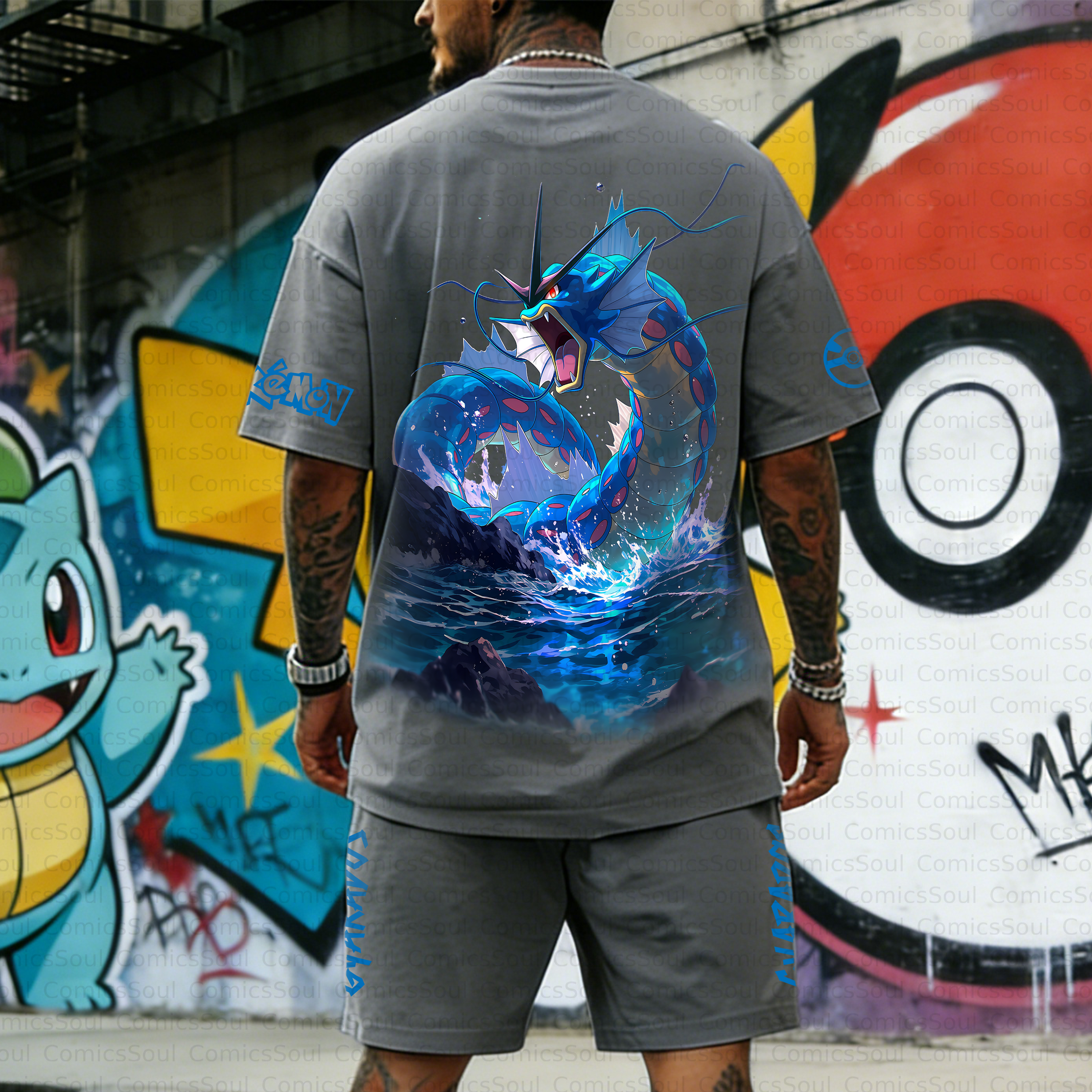 Unisex Anime Inspired Vintage T-shirt& Shorts 2 Pieces Set
