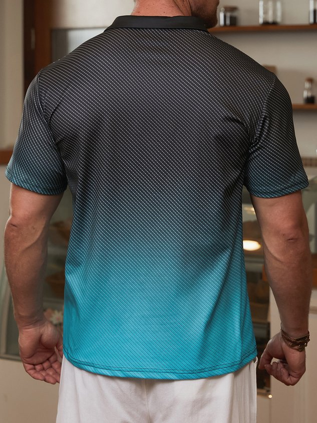 Abstract Gradient Geometric Button Short Sleeve Polo Shirt