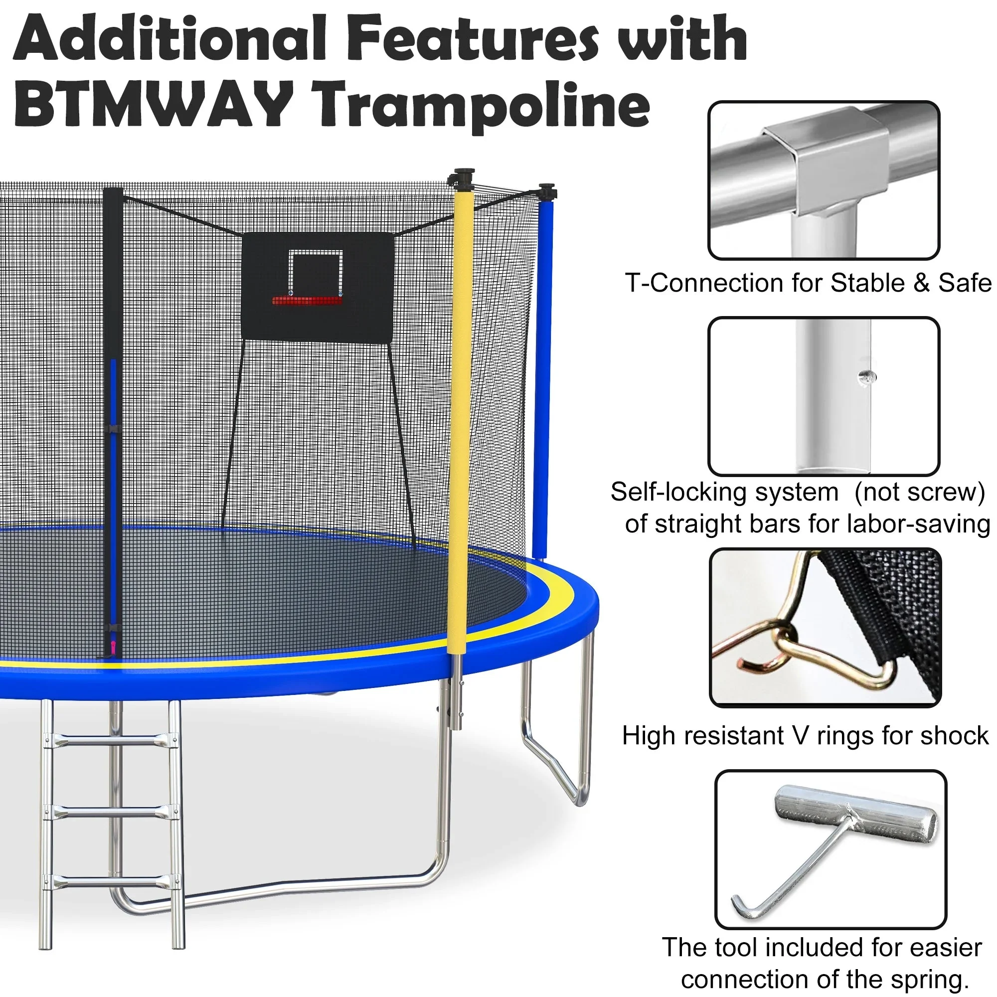 SHINPT 14ft Outdoor Trampoline With Safety Net, Basketball Hoop And Ladder - Image 17 SHINPT 14ft Outdoor Trampoline With Safety Net, Basketball Hoop And Ladder - Image 17