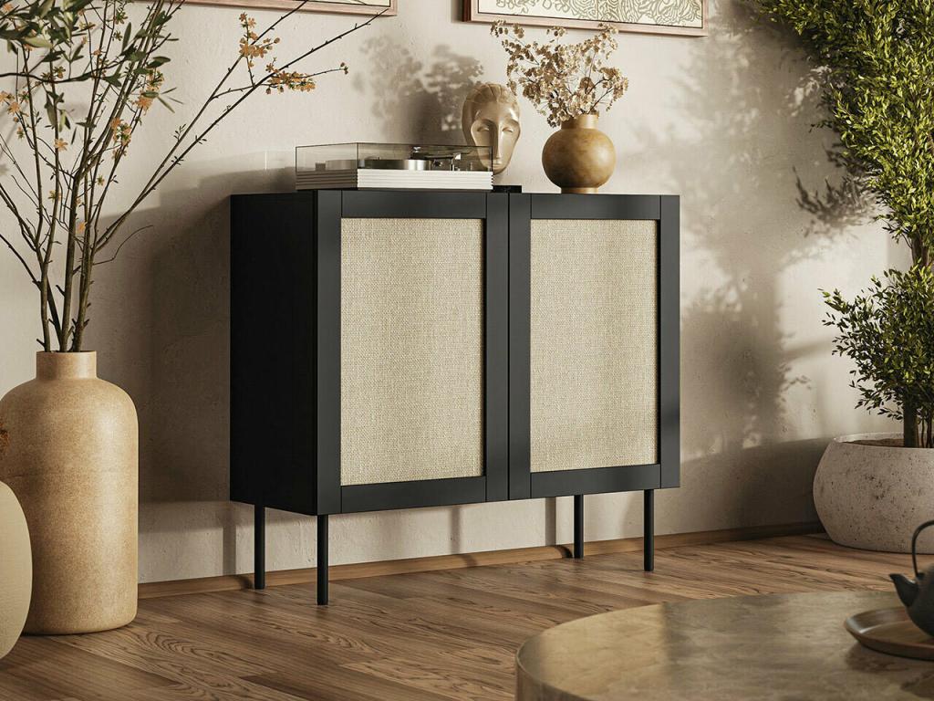 Aparador Charlotte R100, De color marrón claro|Negro, 90x100x40cm