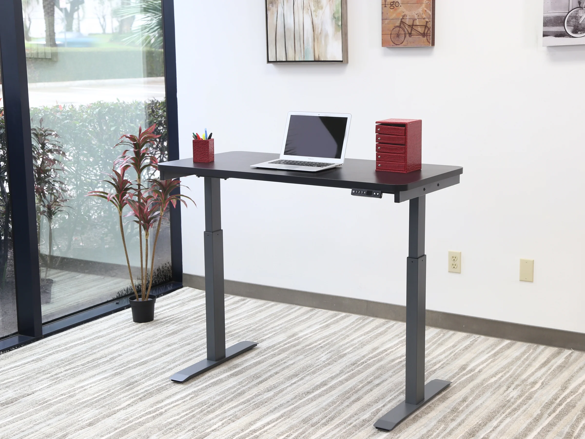 Motionwise Black Electric Height Adjustable Standing Desk, 24?x48", Height Adjustable 28"-48" with 4 pre-set height adjustments and USB Charge Port, Multiple Colors - Image 4