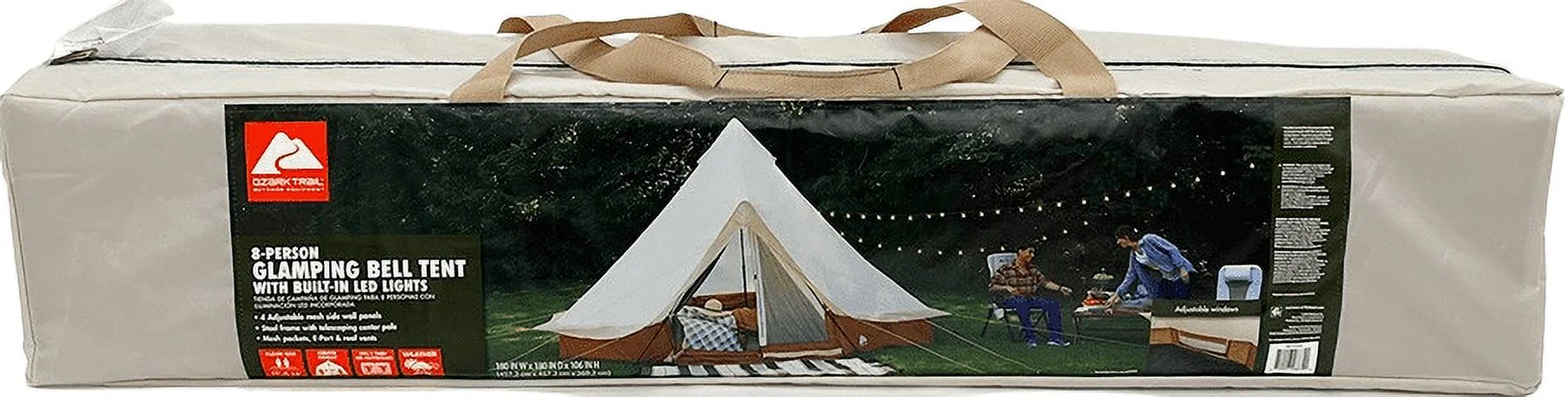 Ozark Trail 15' x 15' 8-Person Bell Tent with String Lights, 22.57 lbs - Image 2