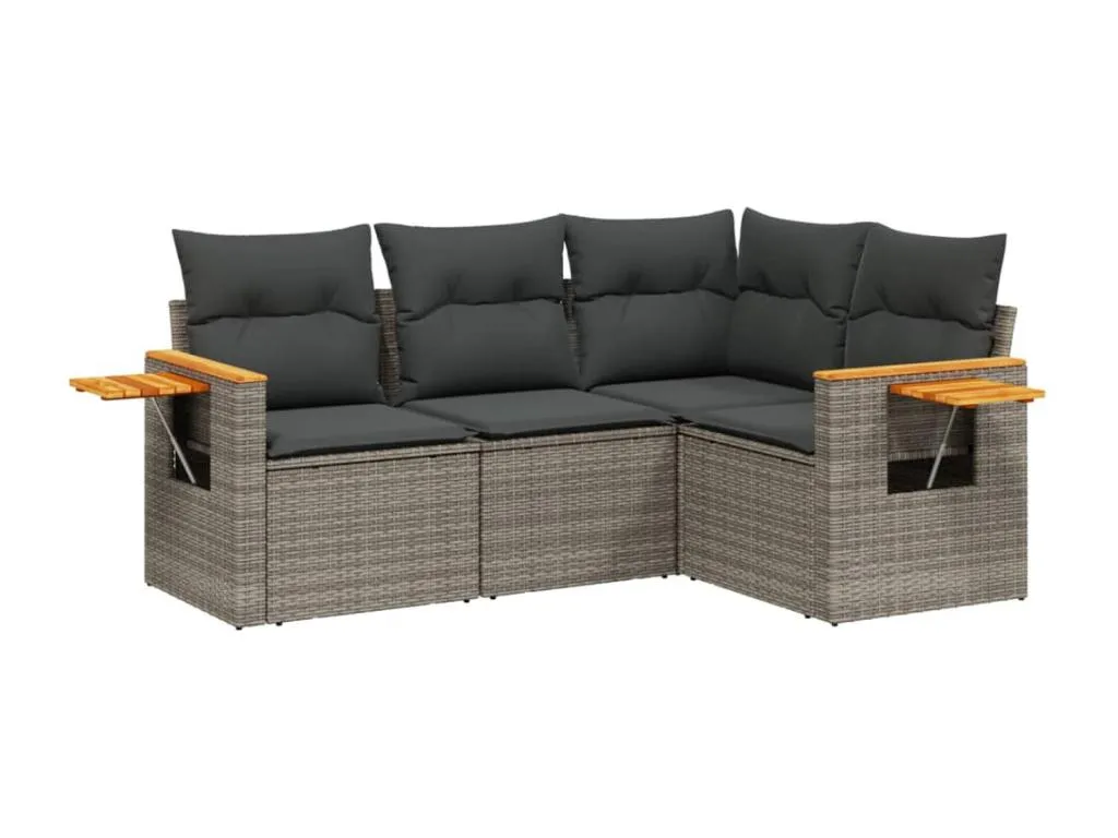 Set de sofás de jardín 4 piezas y cojines ratán sintético gris DDFS38364