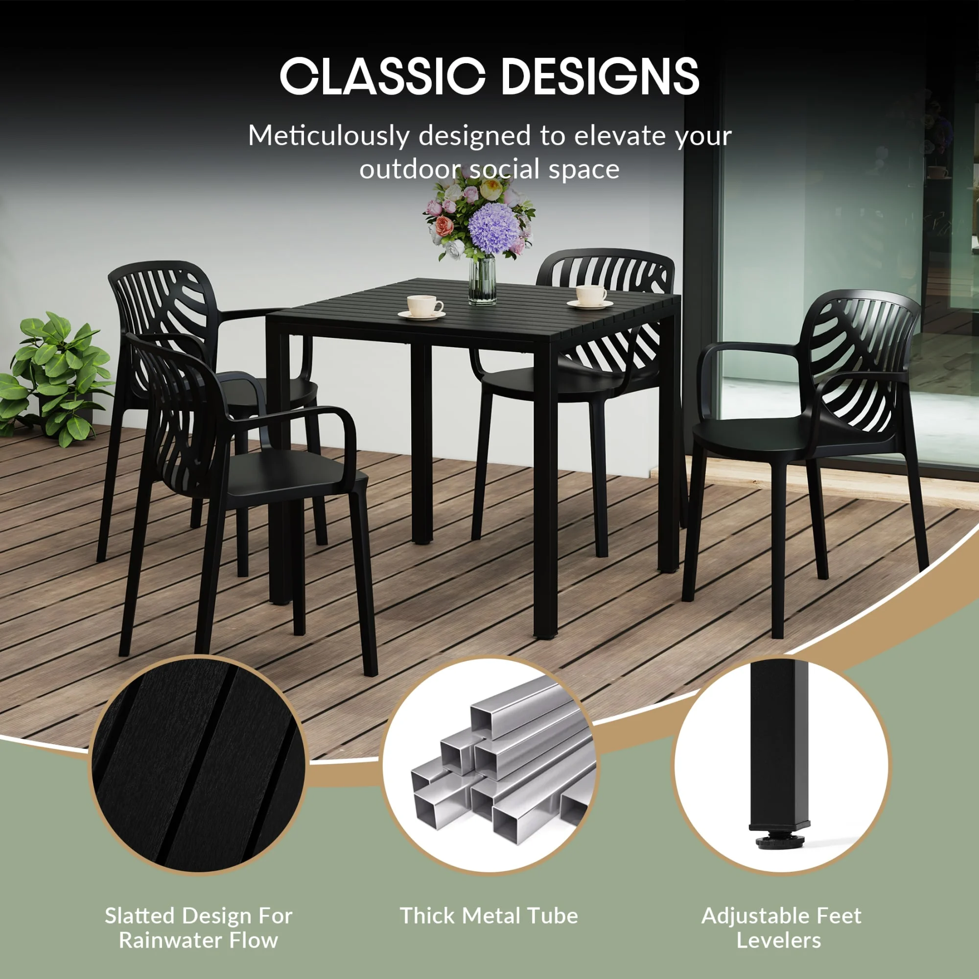 WestinTrends Playa 5-Piece Outdoor Patio Metal Frame Dining Table Set with Stackable Patio Dining Chairs, Olive Green - Image 41