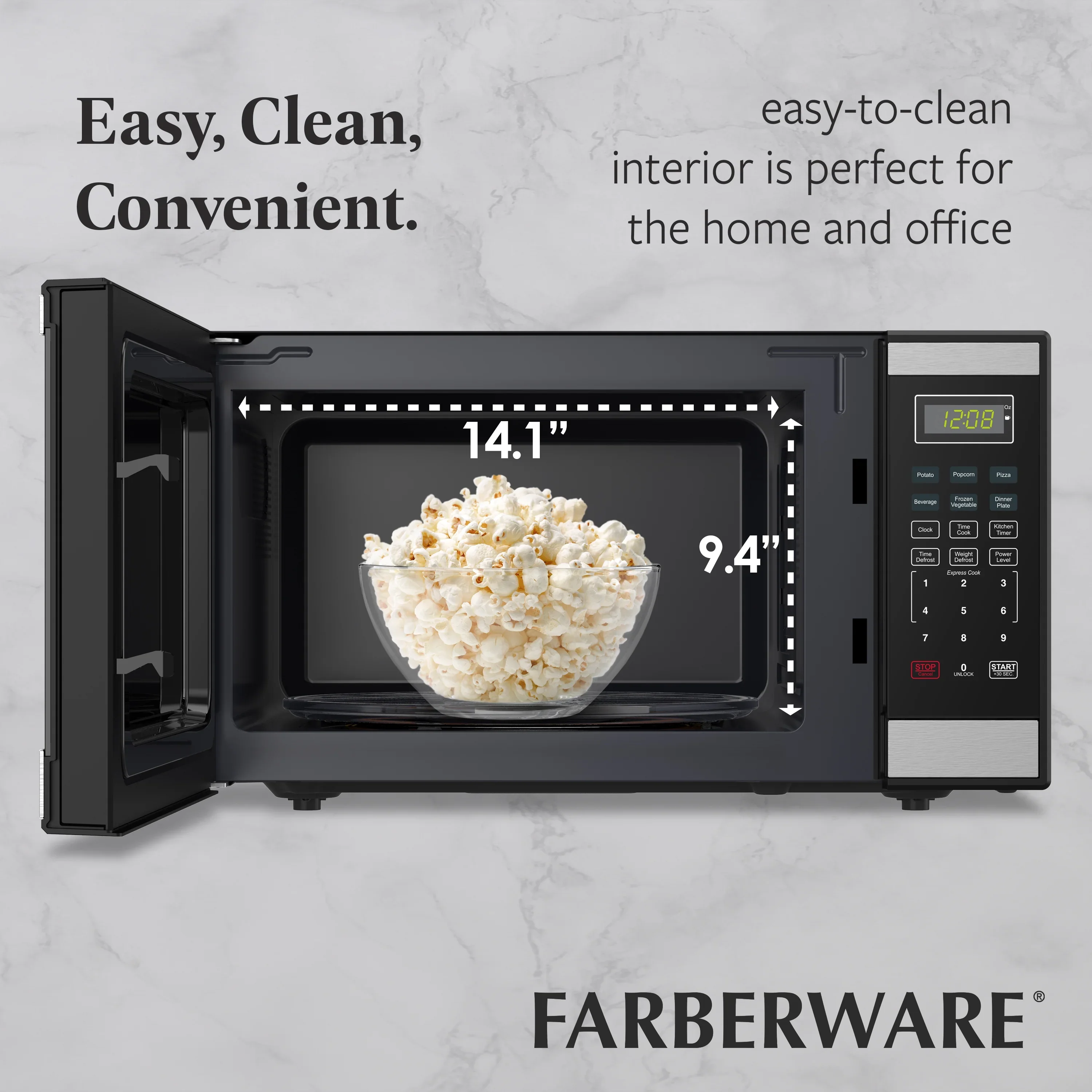 Farberware FMGZ09BKA 0.9 Cu. Ft. Microwave Oven, 900W, Digital Control, LED Display, 6 Cooking Presets, Black