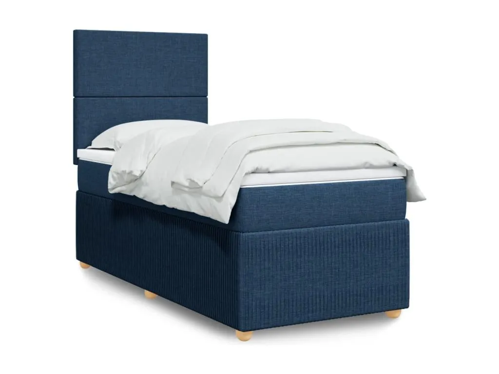 Cama box spring con colchón tela azul 100x200 cm ljs3520172