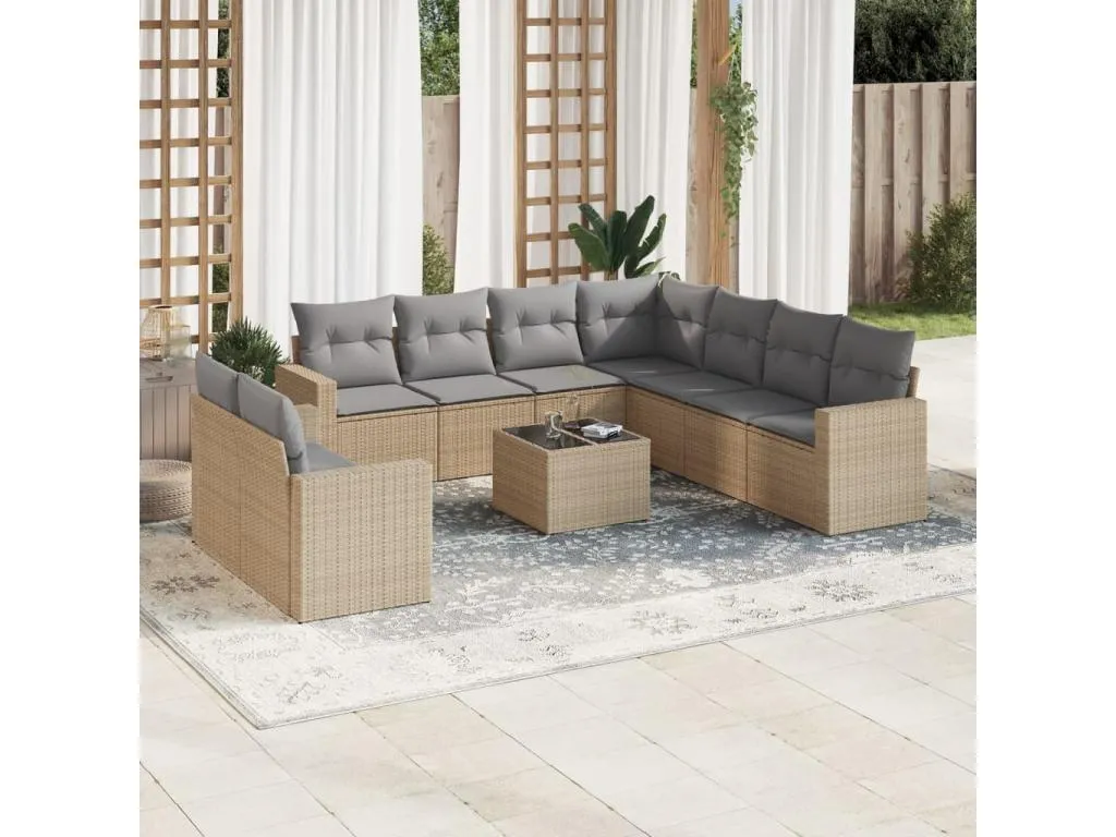 Juego de sofás jardín con cojines 6 pzas ratán sintético beige 16987rwod