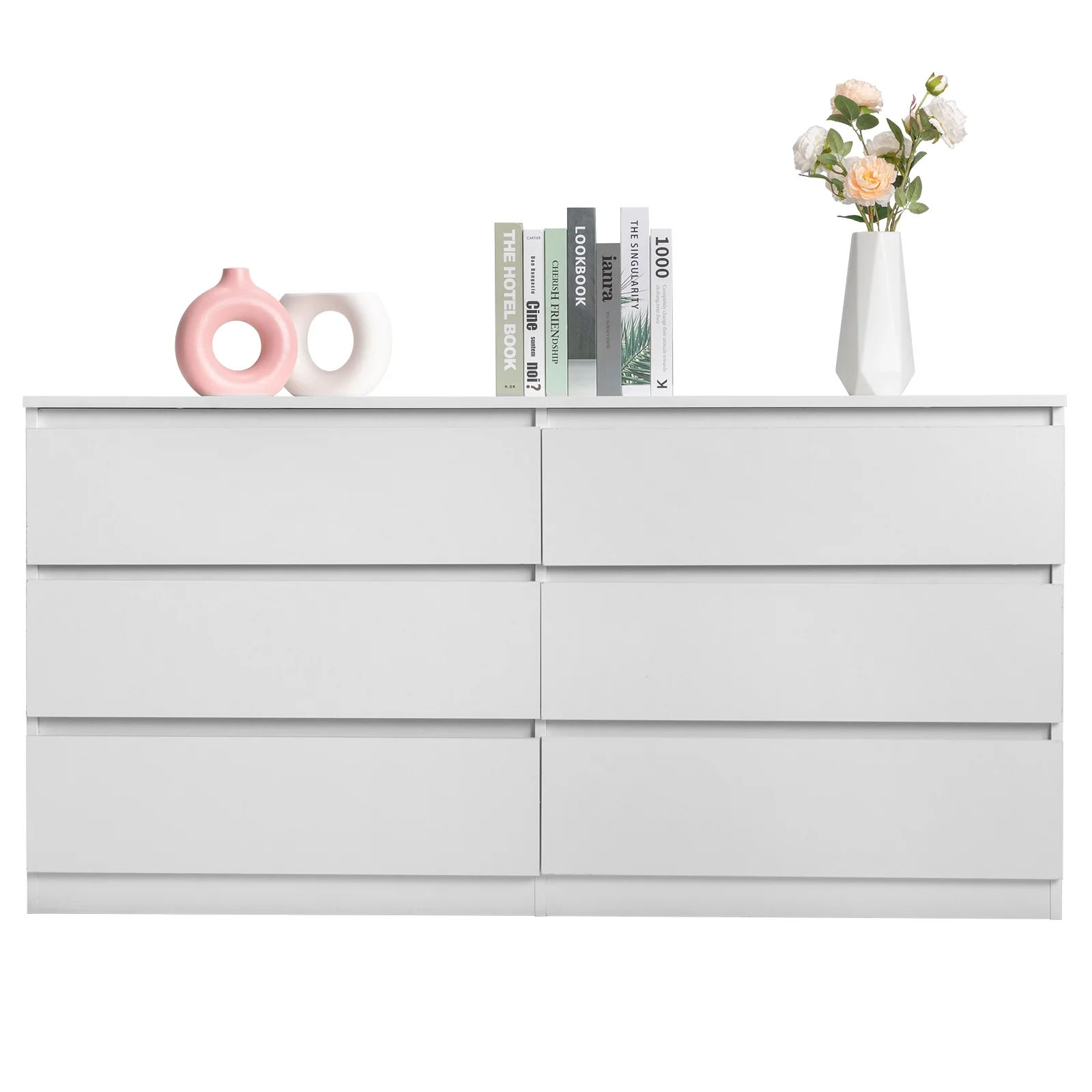 Ktaxon 6 Drawer Double Dresser Wood Dresser Storage Cabinet Drawer Organizer Chest Of Drawers, White - Image 3