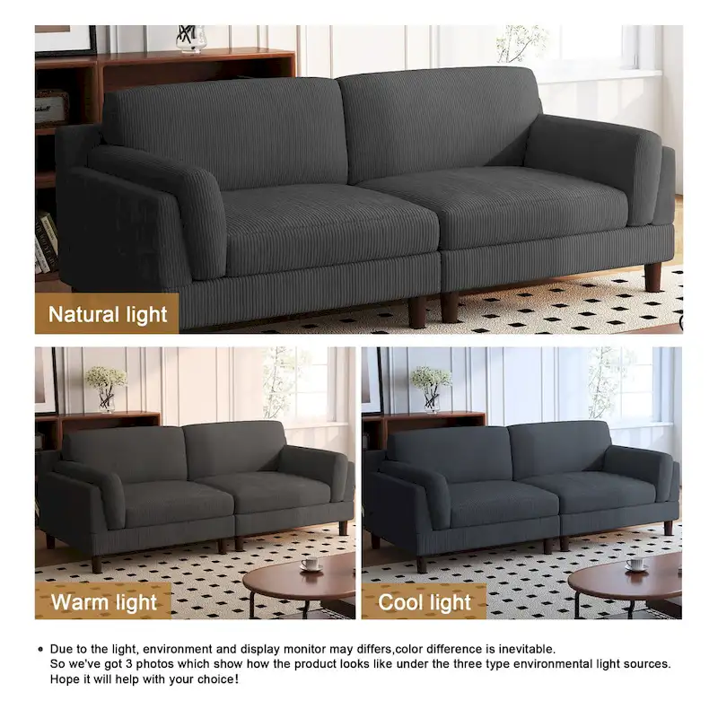 90-Inch Oversized Corduroy Sofa for Living Room with Reversible Cushions