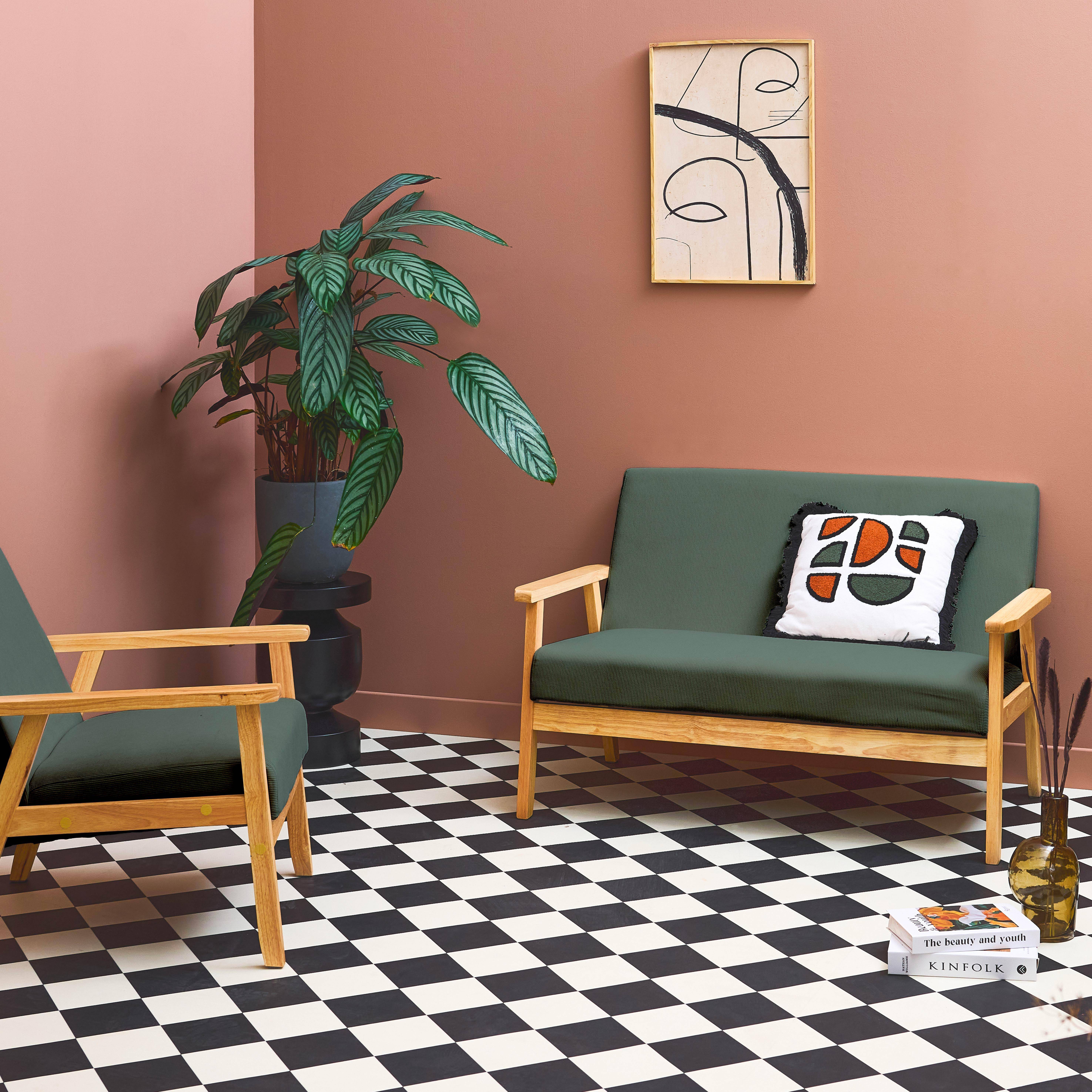 Isak pana - Sofá de 2 plazas y sillón de pana con patas de madera