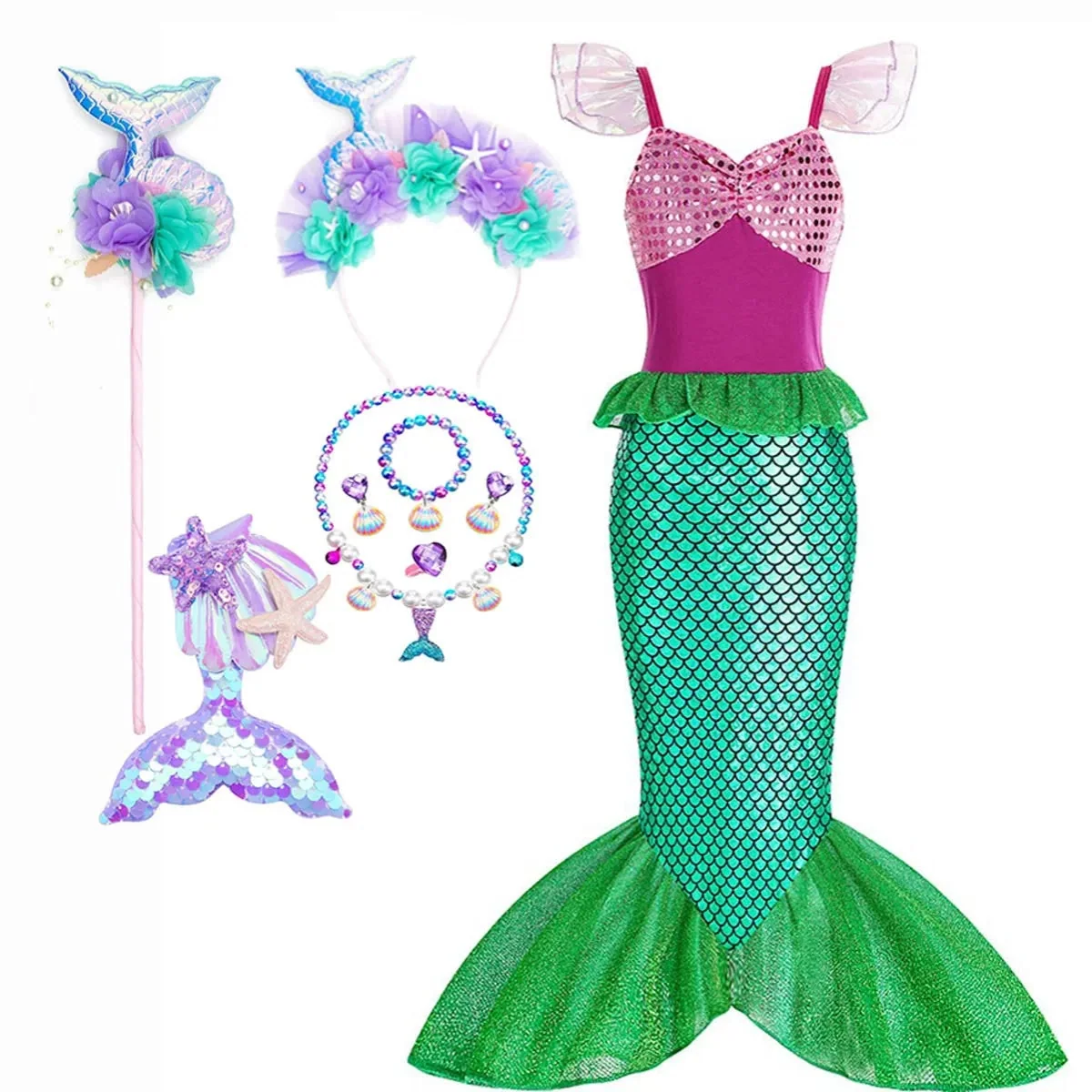 Halloween Costumes Girls Mermaid Dress Costume - Image 13 Halloween Costumes Girls Mermaid Dress Costume - Image 13