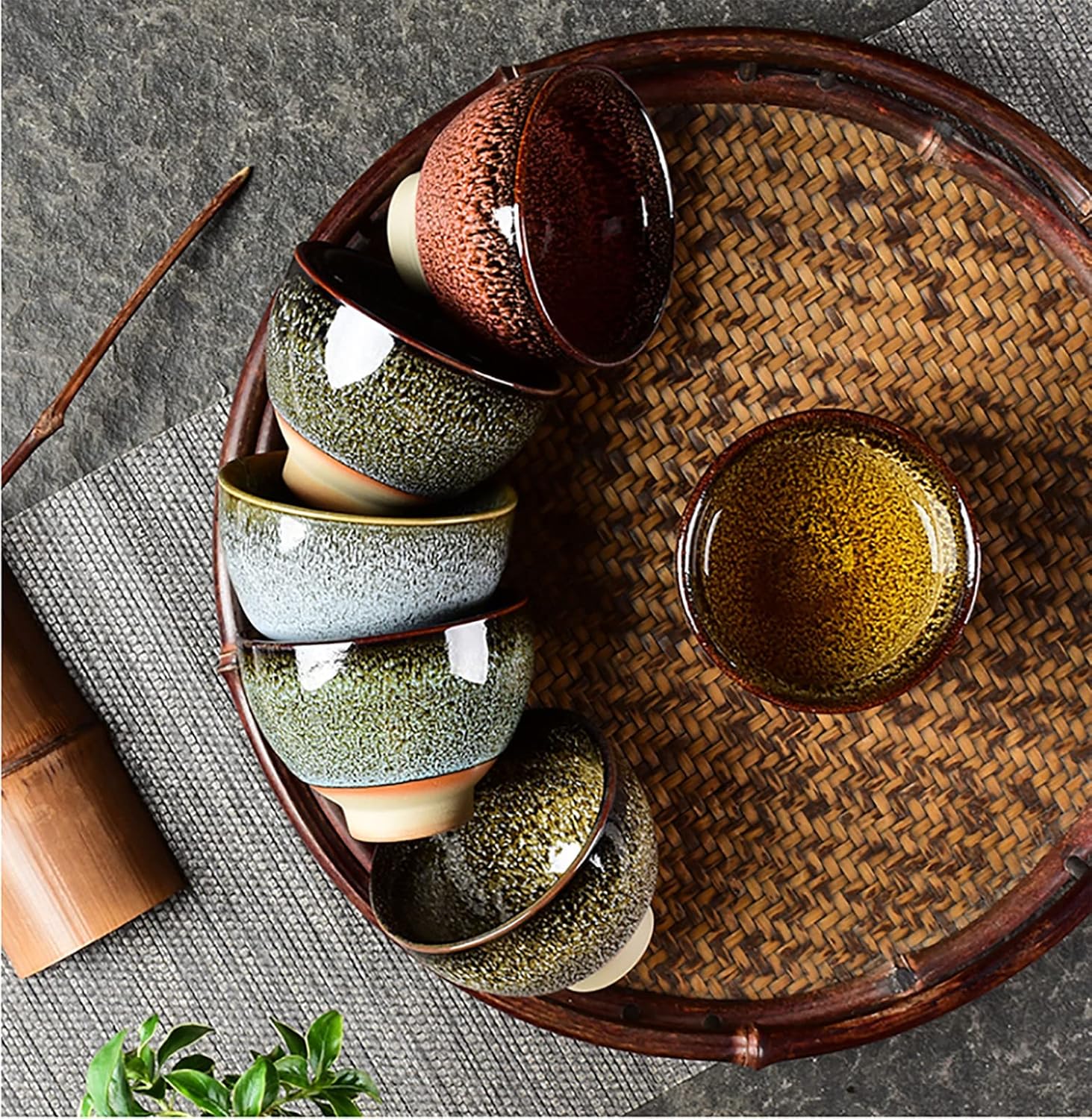 6pc Ceramic Kung Fu Tea Set, Japanese Tea Cup, Sake Cup, 2.1oz Capacity, 6 Colors