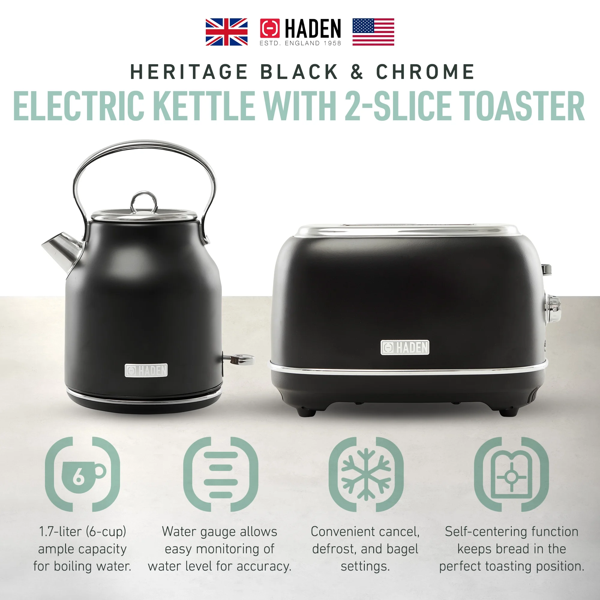Haden Heritage 1.7 Liter Electric Kettle with 2 Slice Bread Toaster, White - Image 27