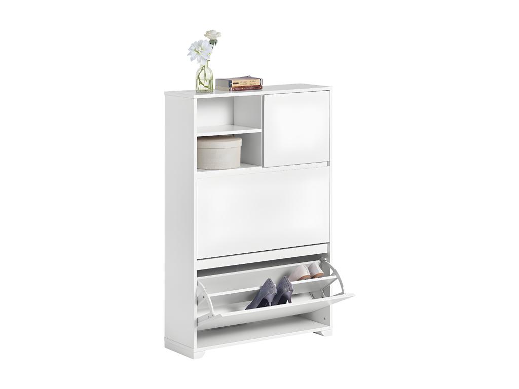 Zapatero 2 Solapas - 1 Puerta y 2 Compartimentos Abiertos Armario de Entrada Blanco 71 x 24 x 118 cm FSR111-W Cozovis