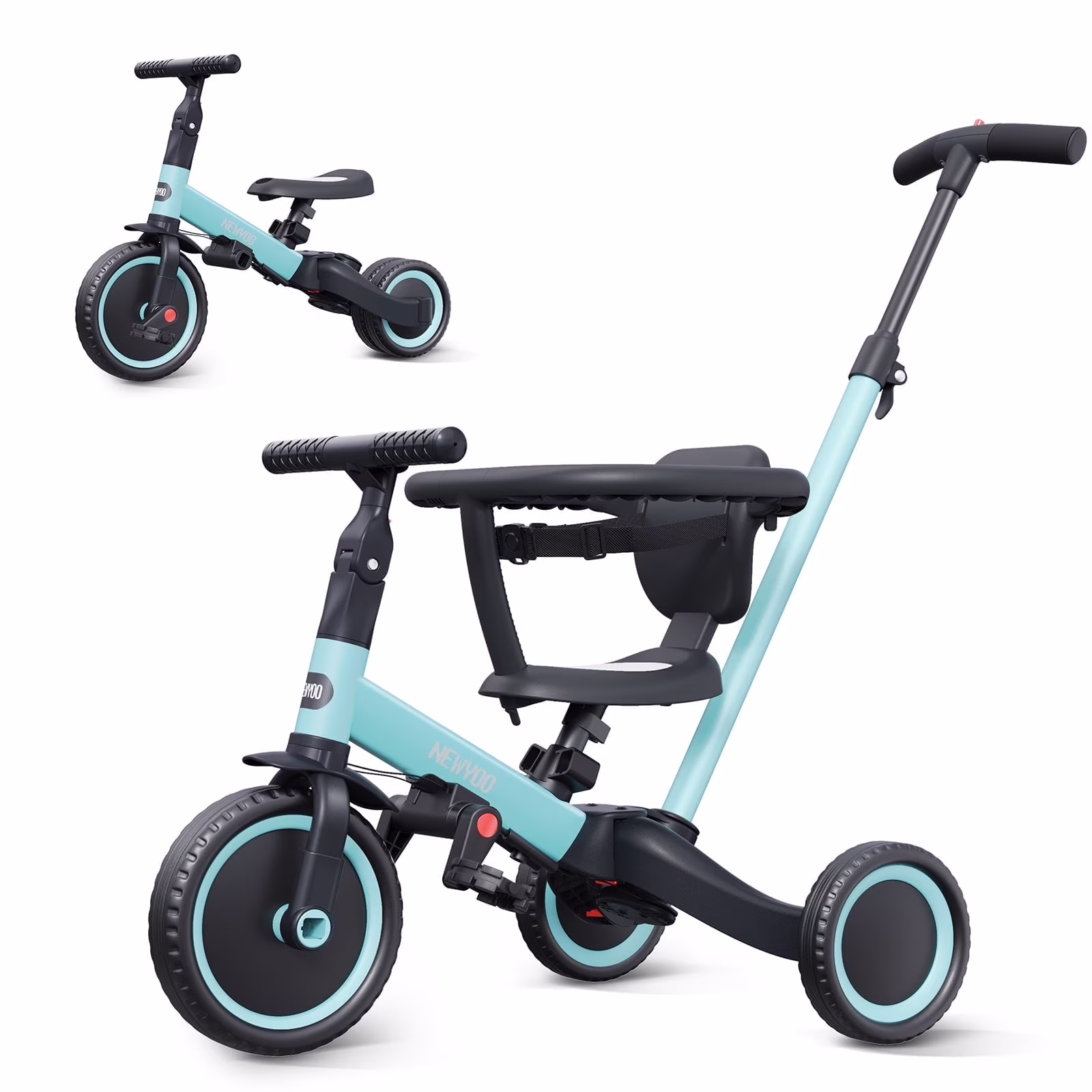 newyoo TR008 5-in-1 Toddler Tricycle with Push Handle, Converts to Balance Bike for 1-3 Year Old, Khaki - Image 3