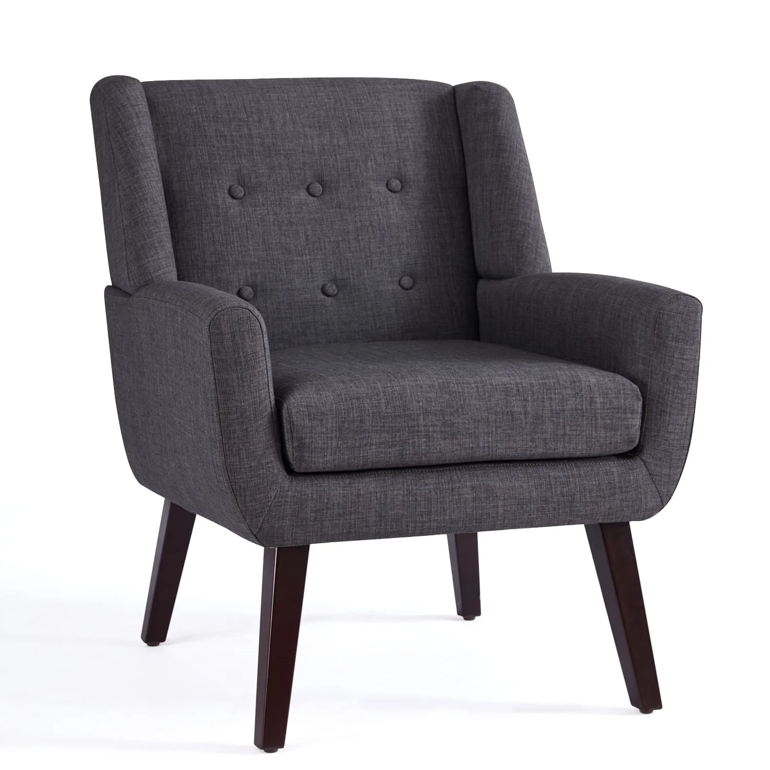 HUIMO Accent Chair, Button-Tufted Upholstered Living Room Chairs, Mid Century Modern Comfy Reading Chairs for Bedroom, Living Room, Beige - Image 6