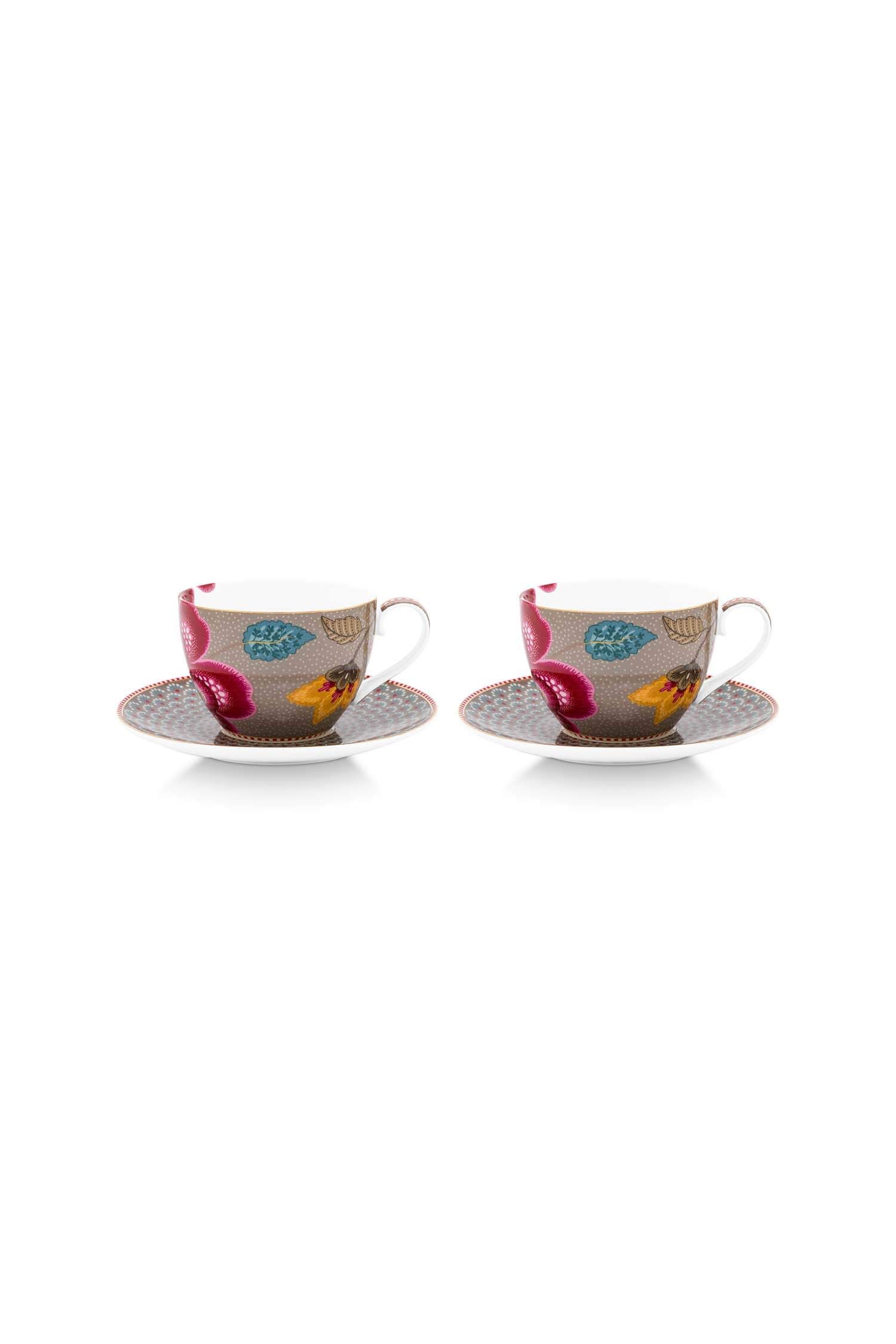 Set/2 Cups and Saucers Blooming Tales Fantasy Khaki 300ml