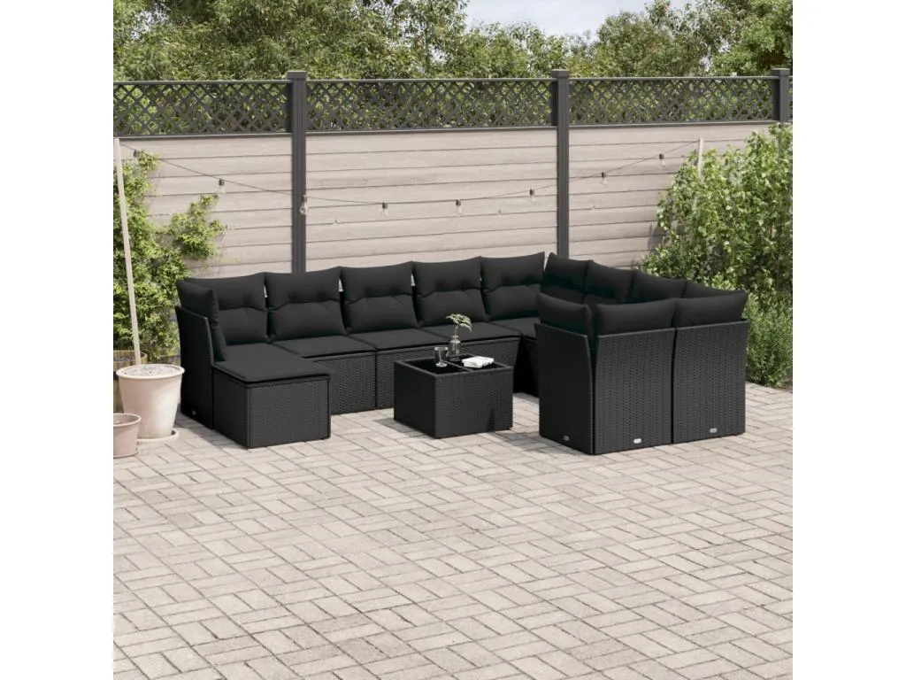 Set de sofás de jardín 10 piezas cojines ratán sintético negro