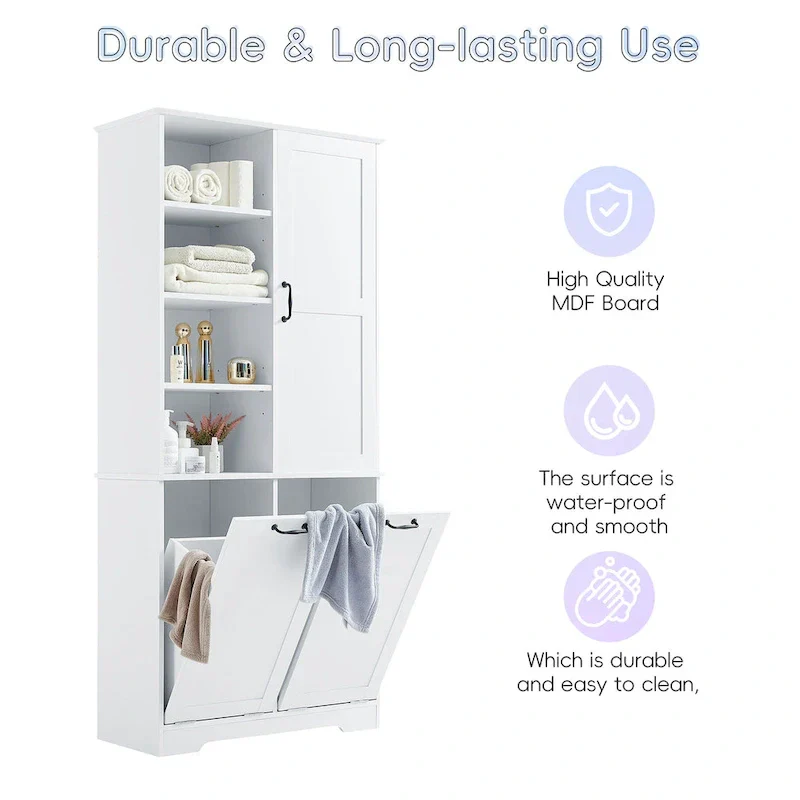 Multi-Functional Bathroom Storage Cabinet with Doors, Drawers, and Tilt-Out Laundry Hamper
