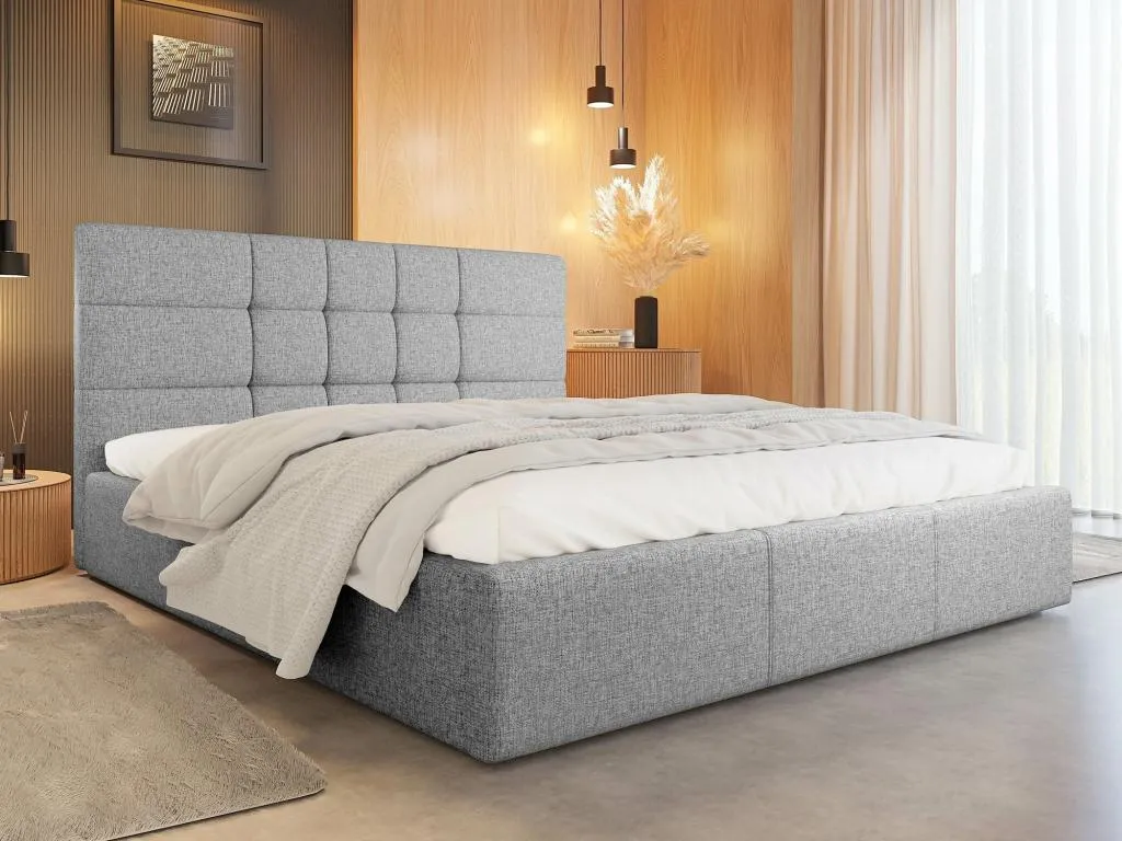 Cama Cosinor 138, doble, gris, 140x200, tapiz, somieres, 150x213x106cm ptf1710977