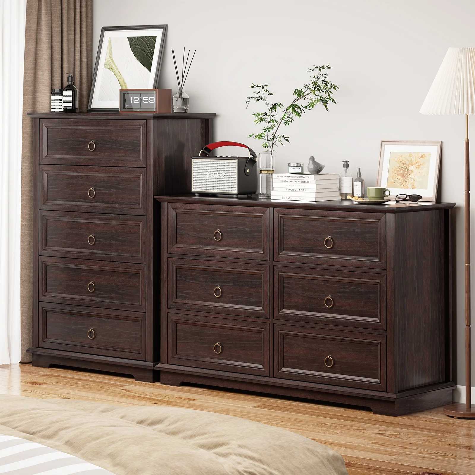 FAGAGA 6 Drawers Dresser for Living Room,Storage Cabinet Wooden Dressers Organizer for Bedroom,White - Image 12