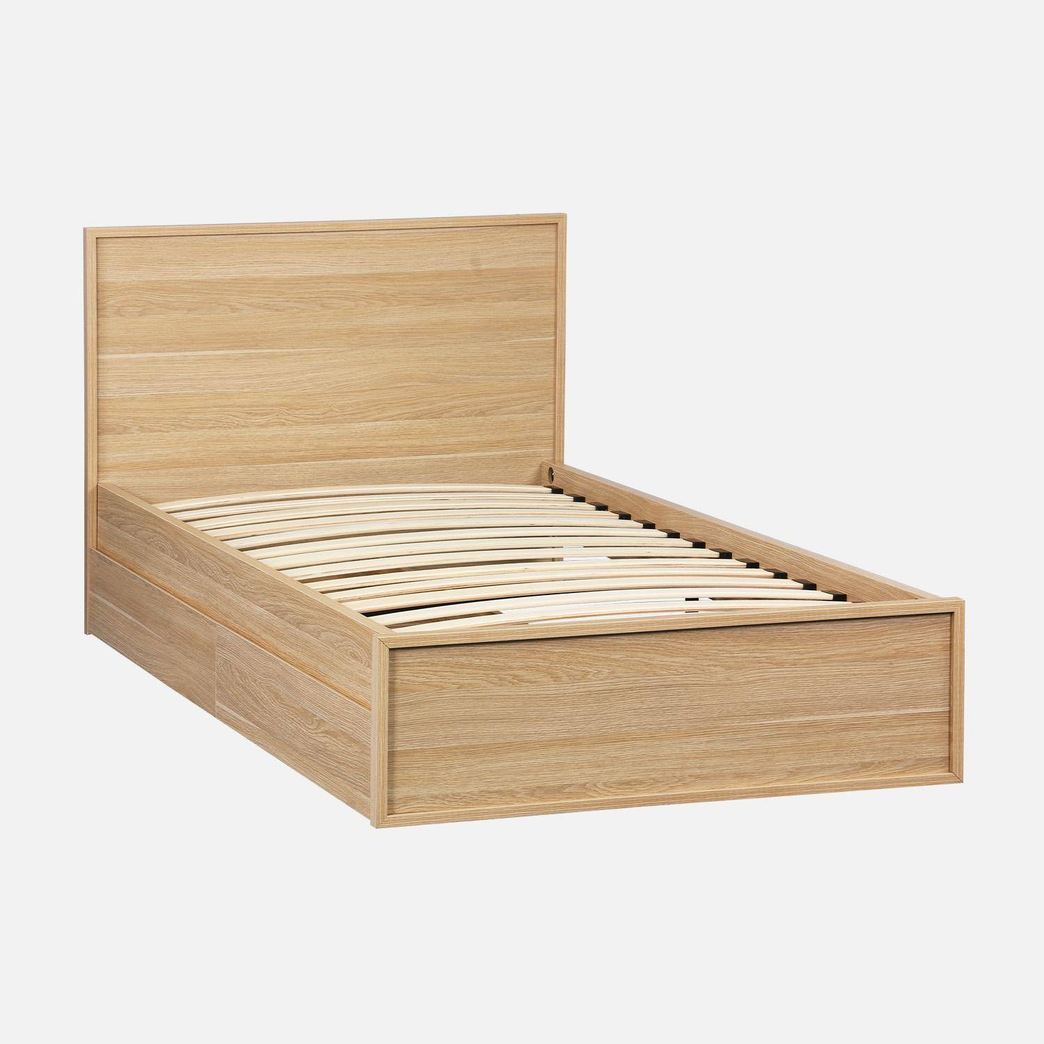 Kuba - Cama con somier de láminas y cabecero 90 x 190cm + 2 cajones decorativos de madera