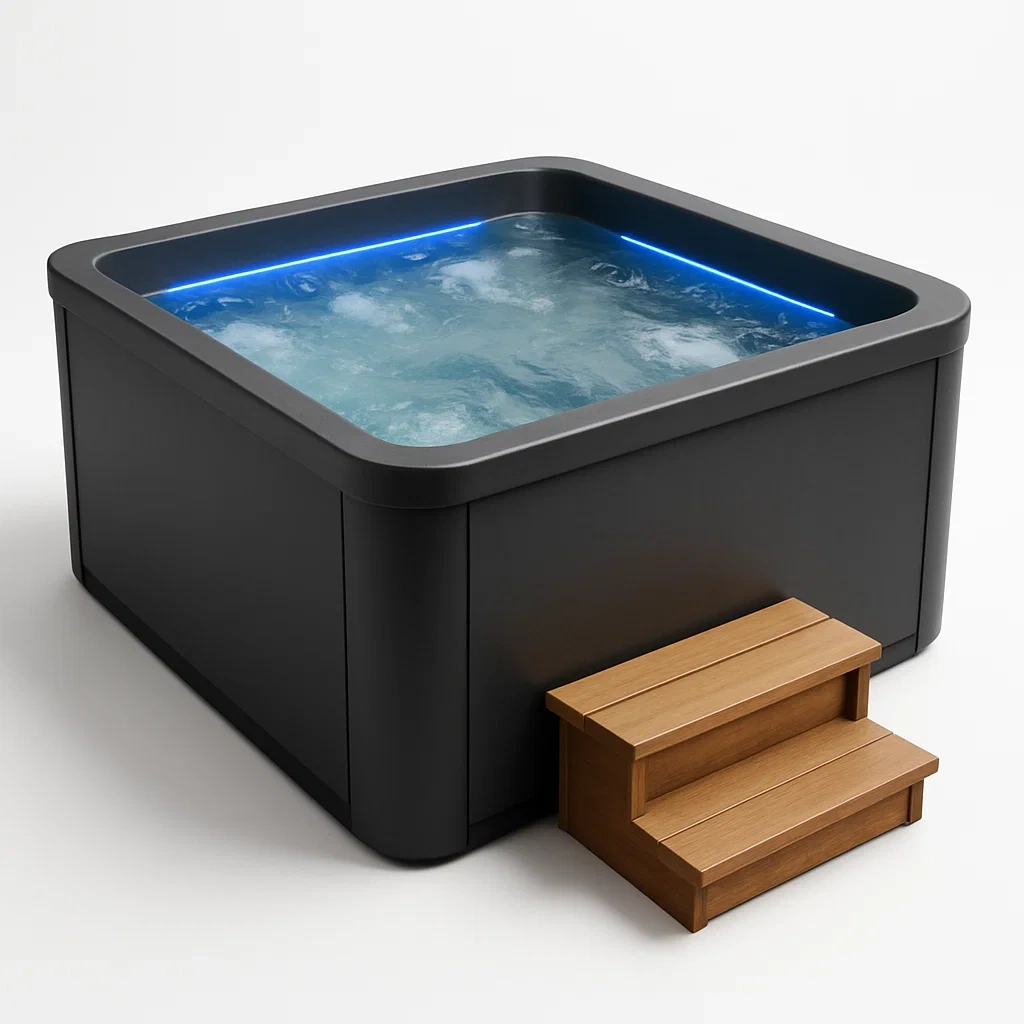 Spas rígidos 200x200x80 cm, 4 asientos, forma cuadrada, color negro JIwWopb438XA