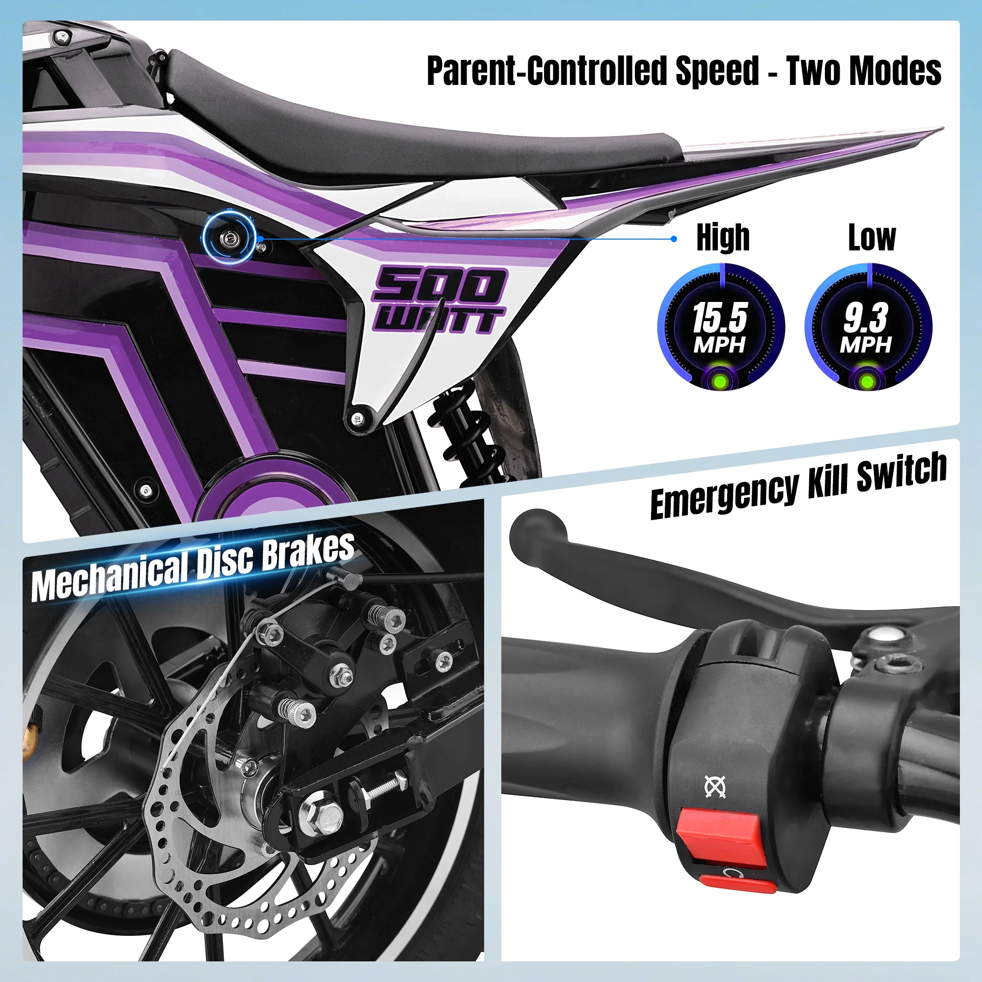 QEASET electric dirt bike, 500W kids dirt bike for Boys Girls Age 8-14, Blue - Image 28