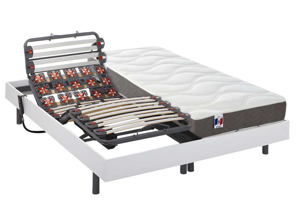 Cama articulada eléctrica con láminas y terminales, 100% látex y con 3 zonas MENELAS de DREMEA - Blanco - 2x80x200cm - motores OKIN