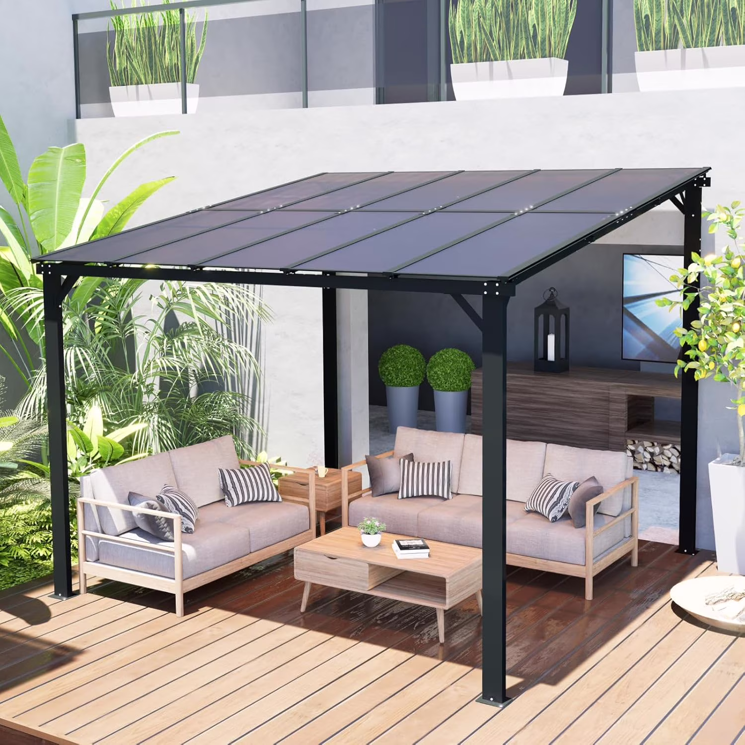 10x8 Pergola Patio Gazebo, Hardtop Outdoor Gazebo with Roof for Backyard, Decks, Garden