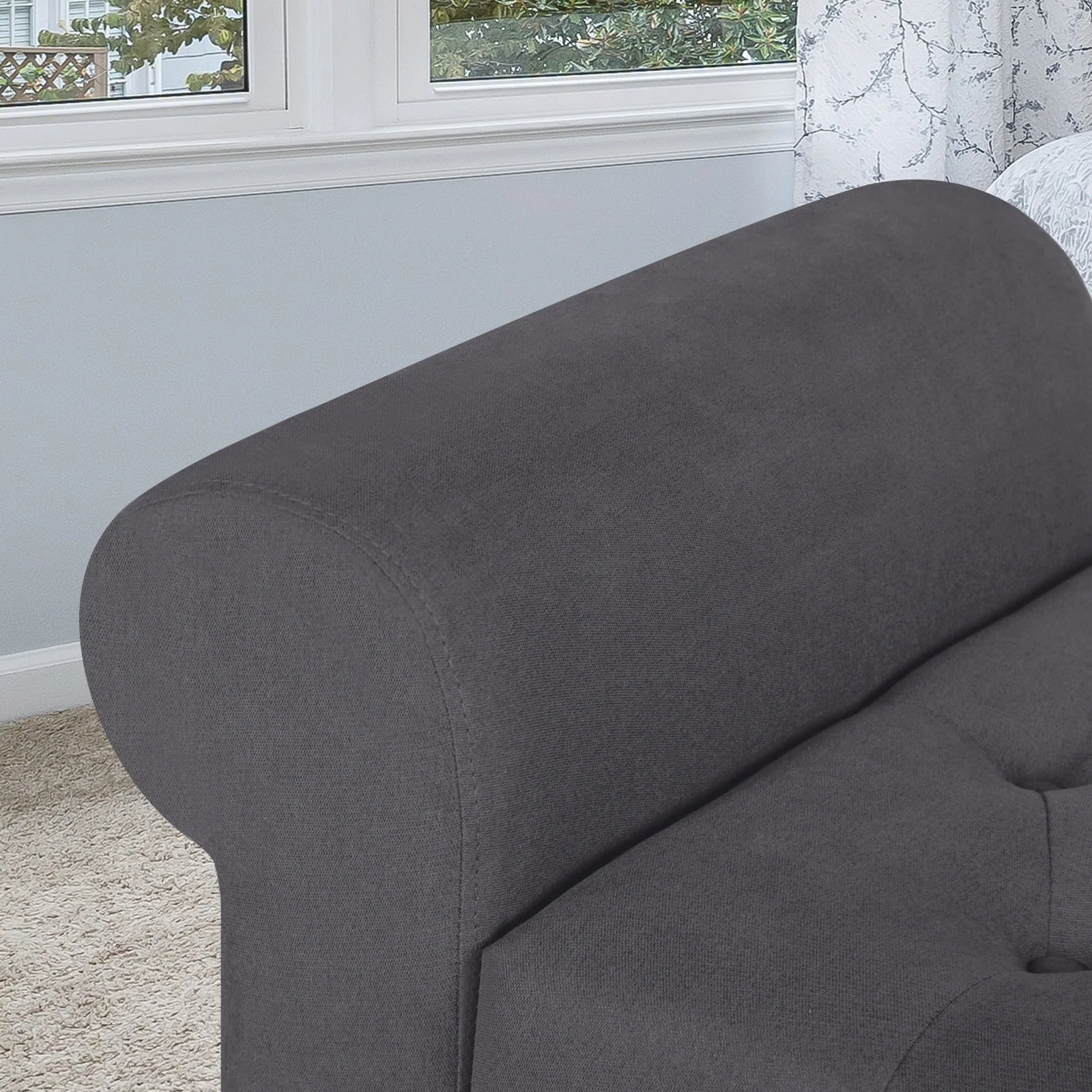 Storage Bench with Upholstered Rolled Arm Ottoman Bench Couch w/ Solid Wood Legs for Bedroom End of Bed,and Living room,Gray - Image 2