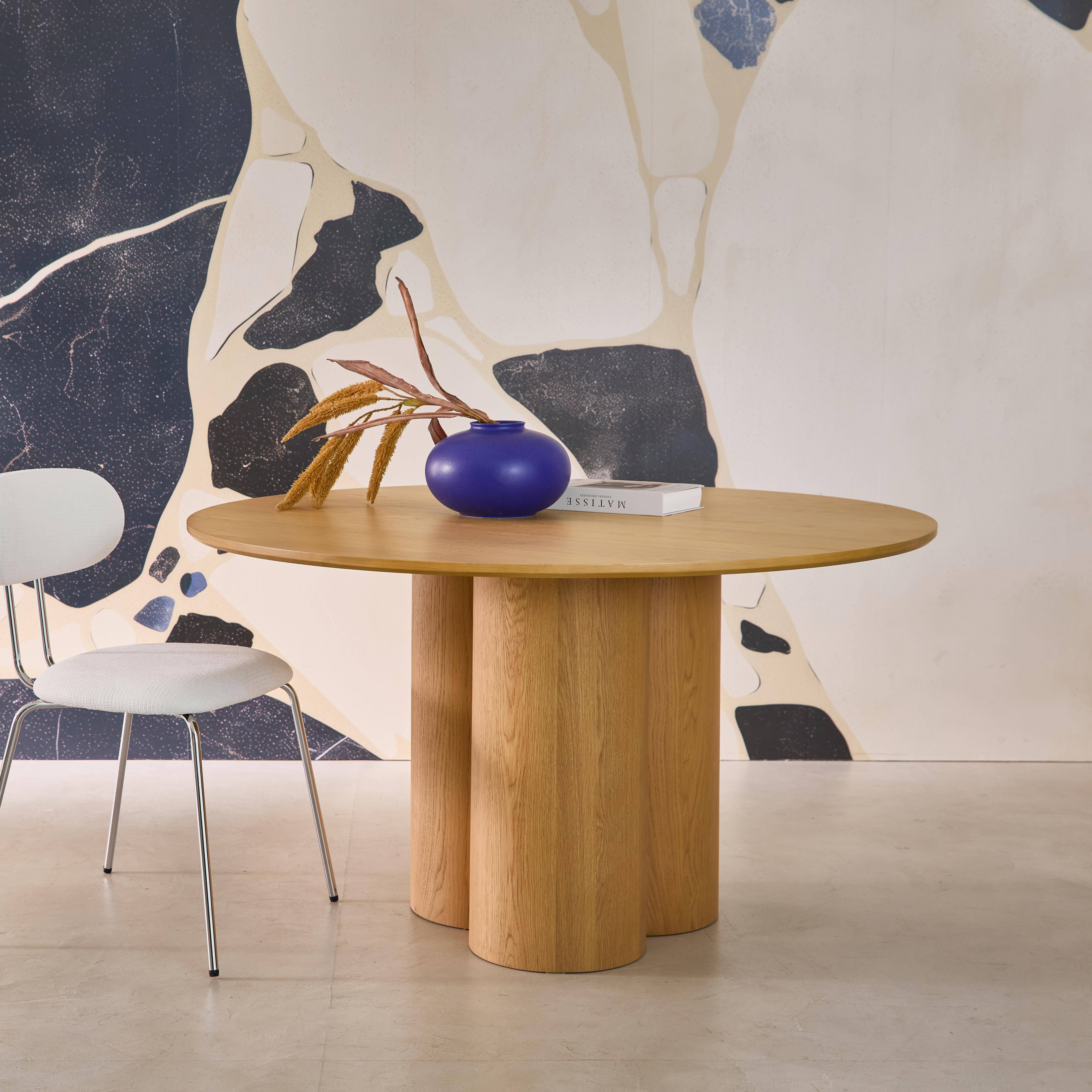 Leonore - Mesa de comedor redonda de madera de hevea con 4 plazas, 130cm