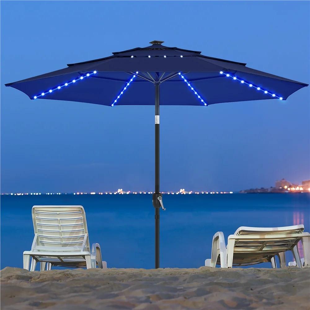 Renwick 10 Ft Outdoor Patio Parasol with Color-Changing LED Strip, Tan - Image 16