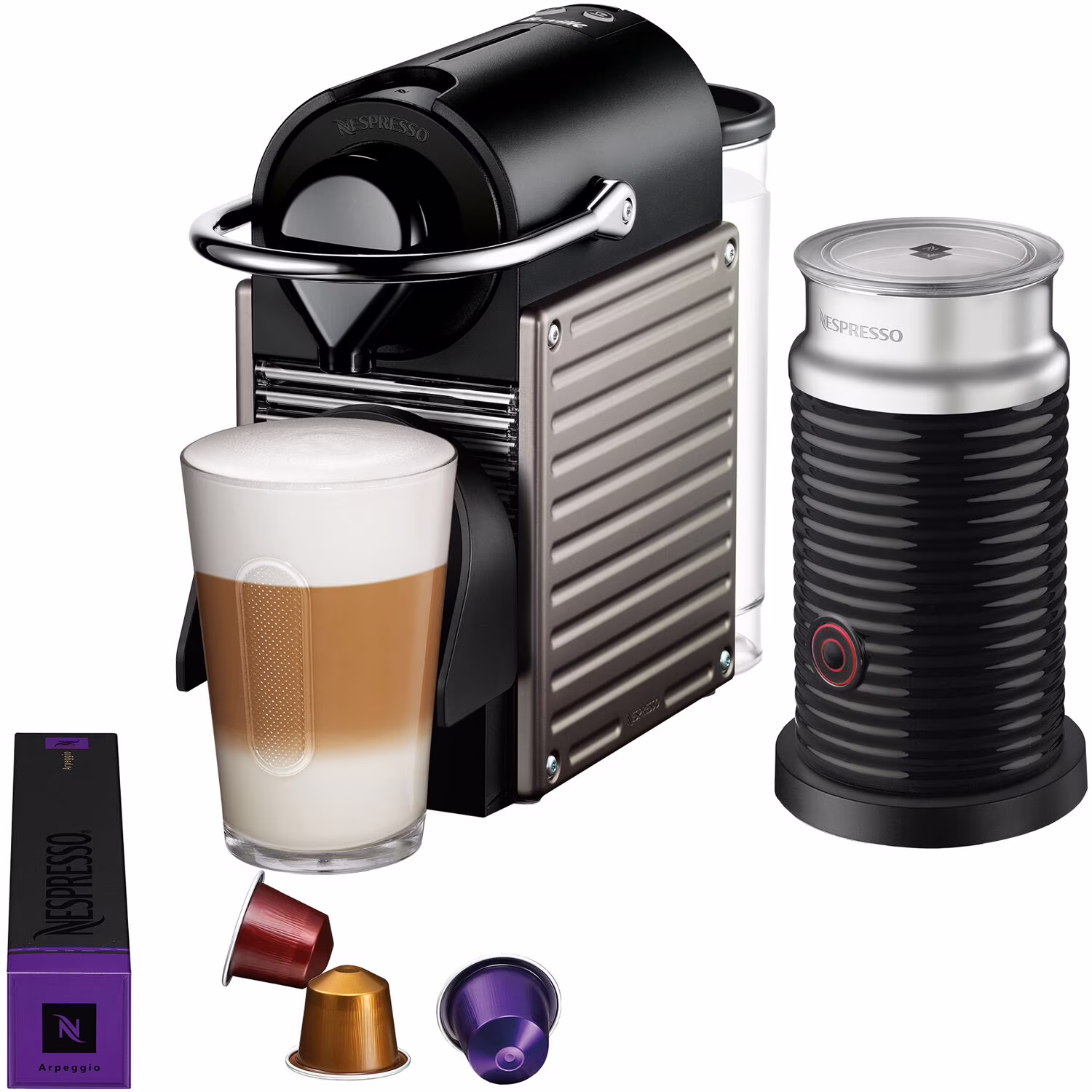 Breville New  Nespresso Essenza Mini Single-Serve Machine Aeroccino Milk Frothier, Black