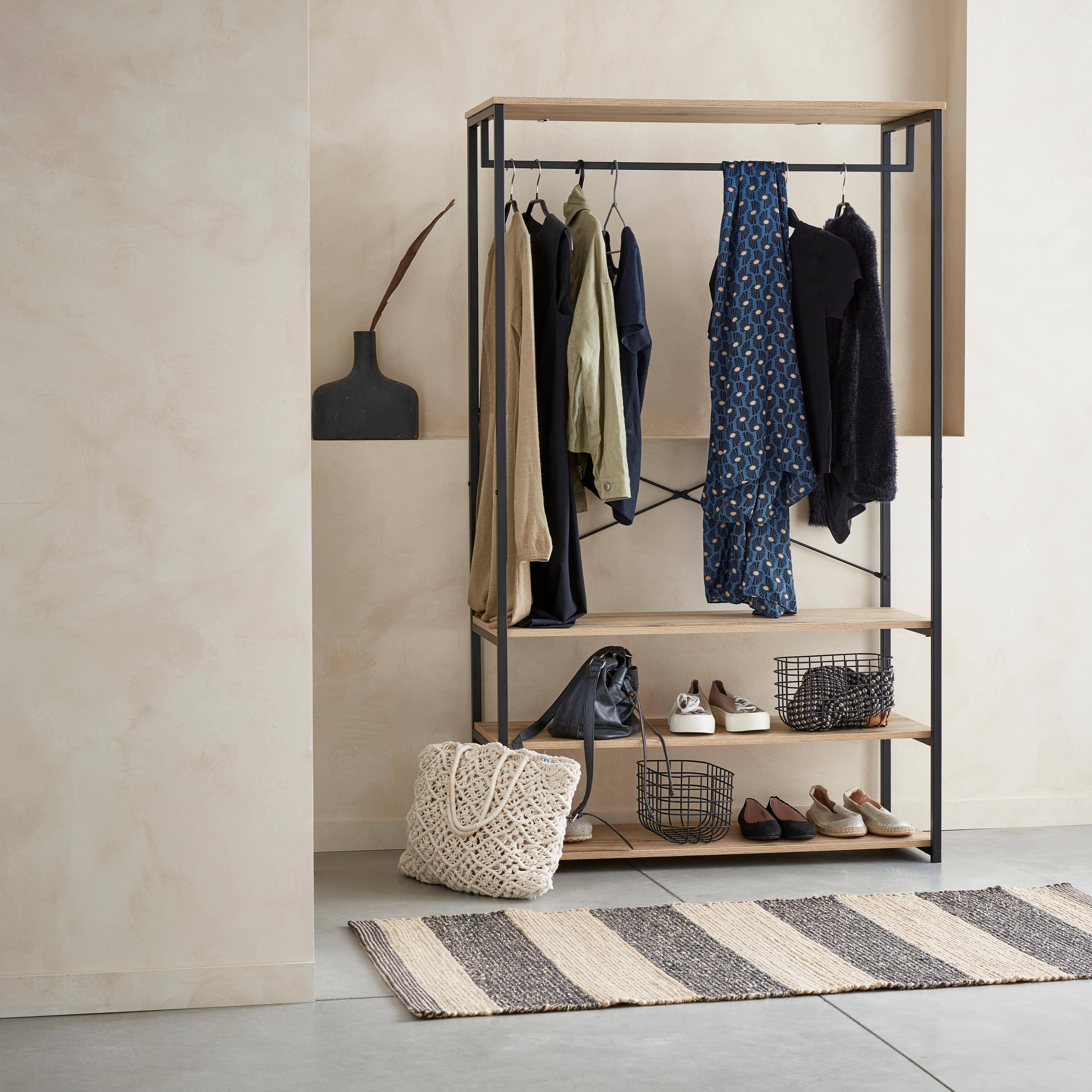 Loft - Mueble de entrada de metal y efecto madera, 3 niveles