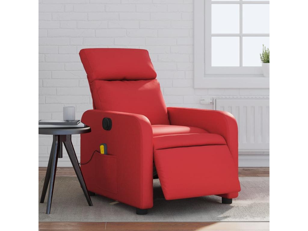 Sillón de masaje reclinable eléctrico de cuero artificial rojo