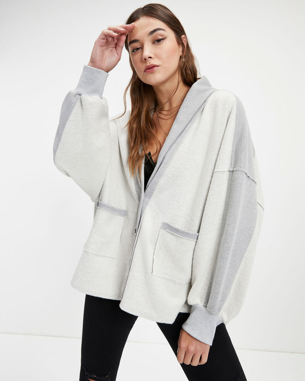 Kaleb Pocketed Contrast Knit Cardigan - Heather Grey - Se7enfashion
