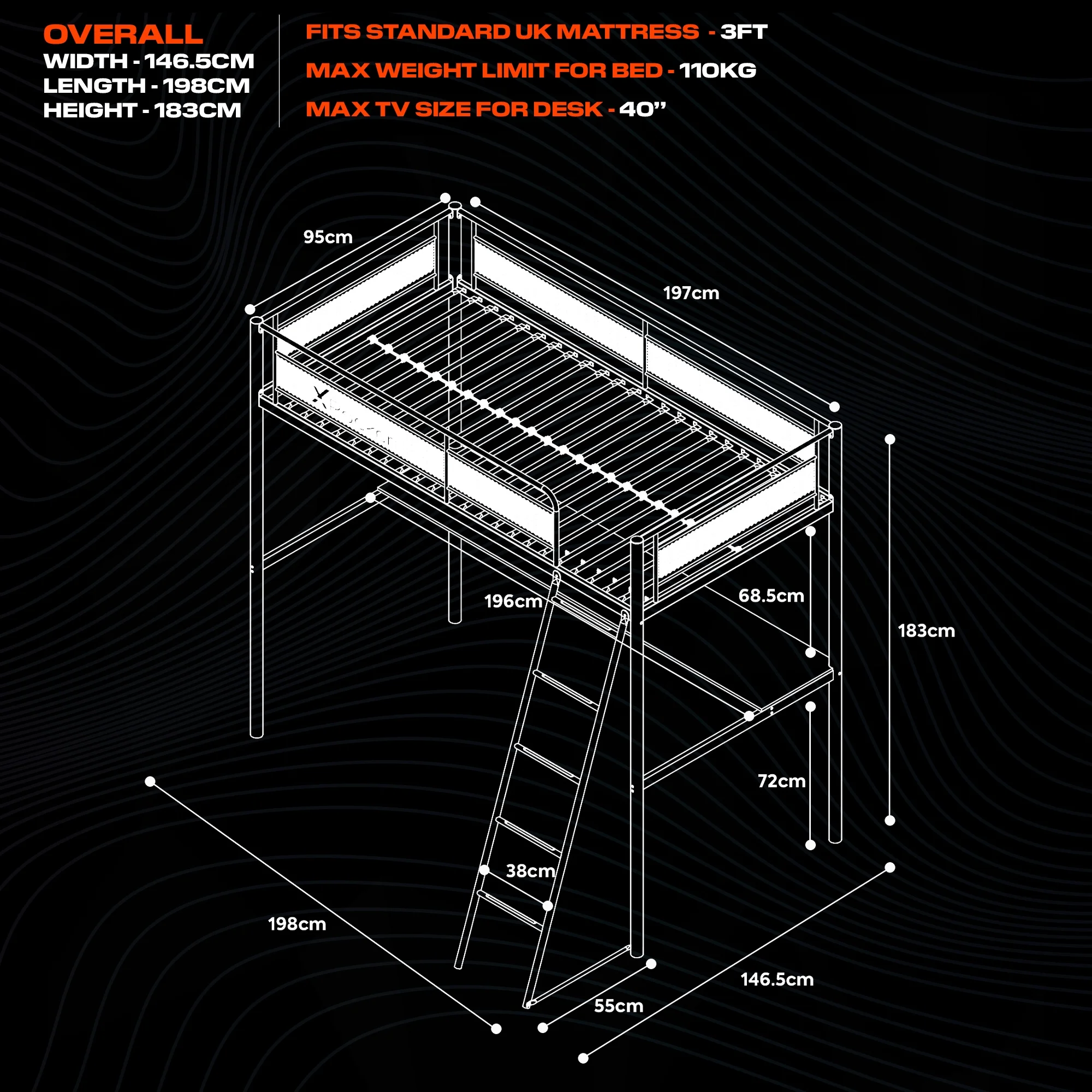 X Rocker HQ Gaming Bunk Bed with LED Lighting, Black, Twin - Image 10