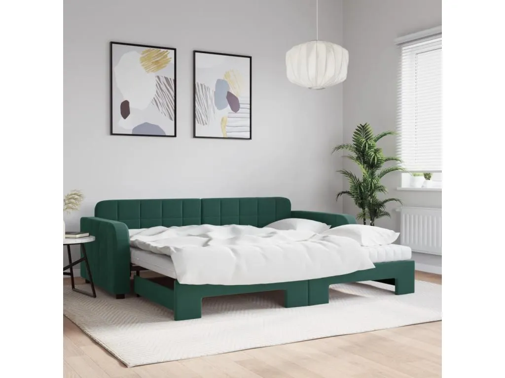 Sofá cama Boverdeco con colchón terciopelo verde oscuro 90x200 cm
