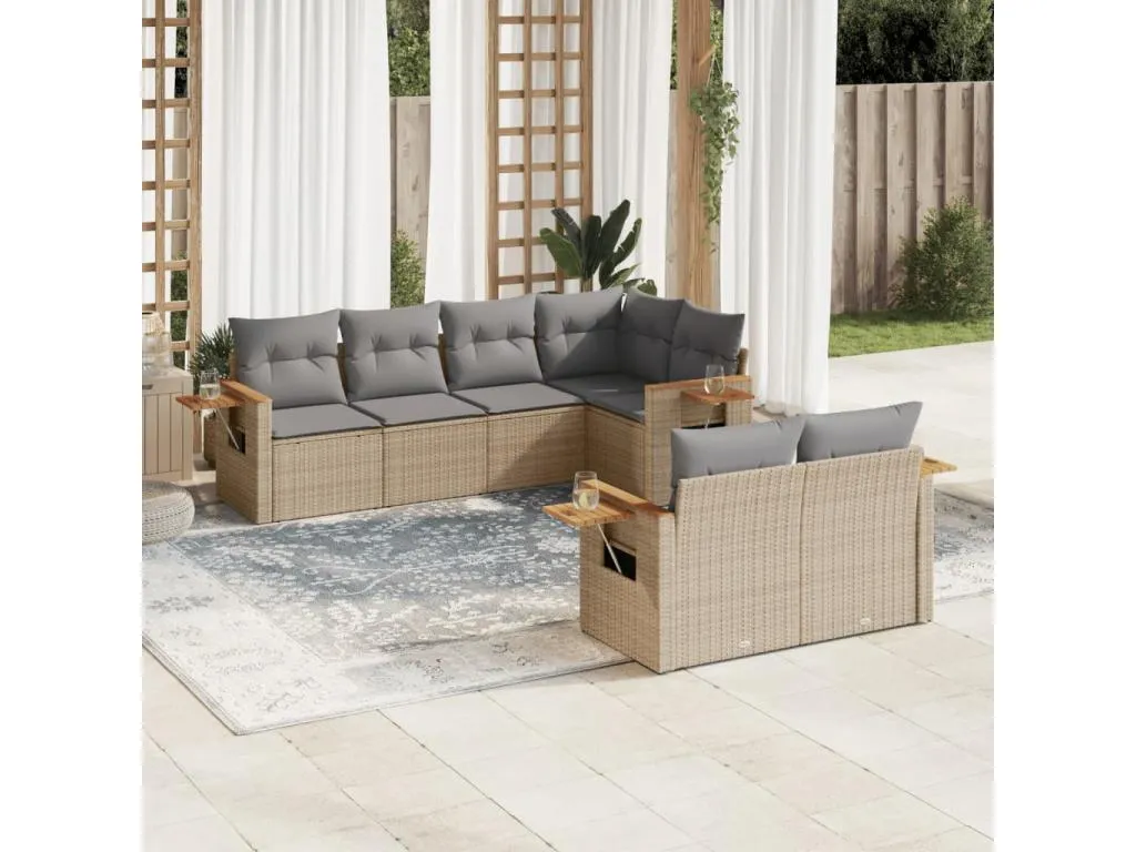 Habitarluz Set sofás de jardín 7 piezas y cojines ratán sintético beige 49581ANYP