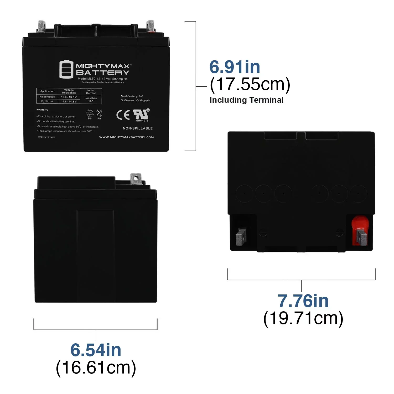 12V 50AH Sealed Lead Acid Replacement Battery - ML50-12 - Image 2 12V 50AH Sealed Lead Acid Replacement Battery - ML50-12 - Image 2