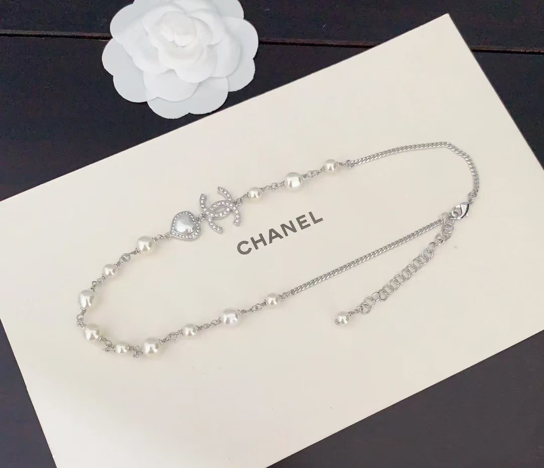Chanel Half Silver Chain Half Pearl Necklace - Original Replica Club