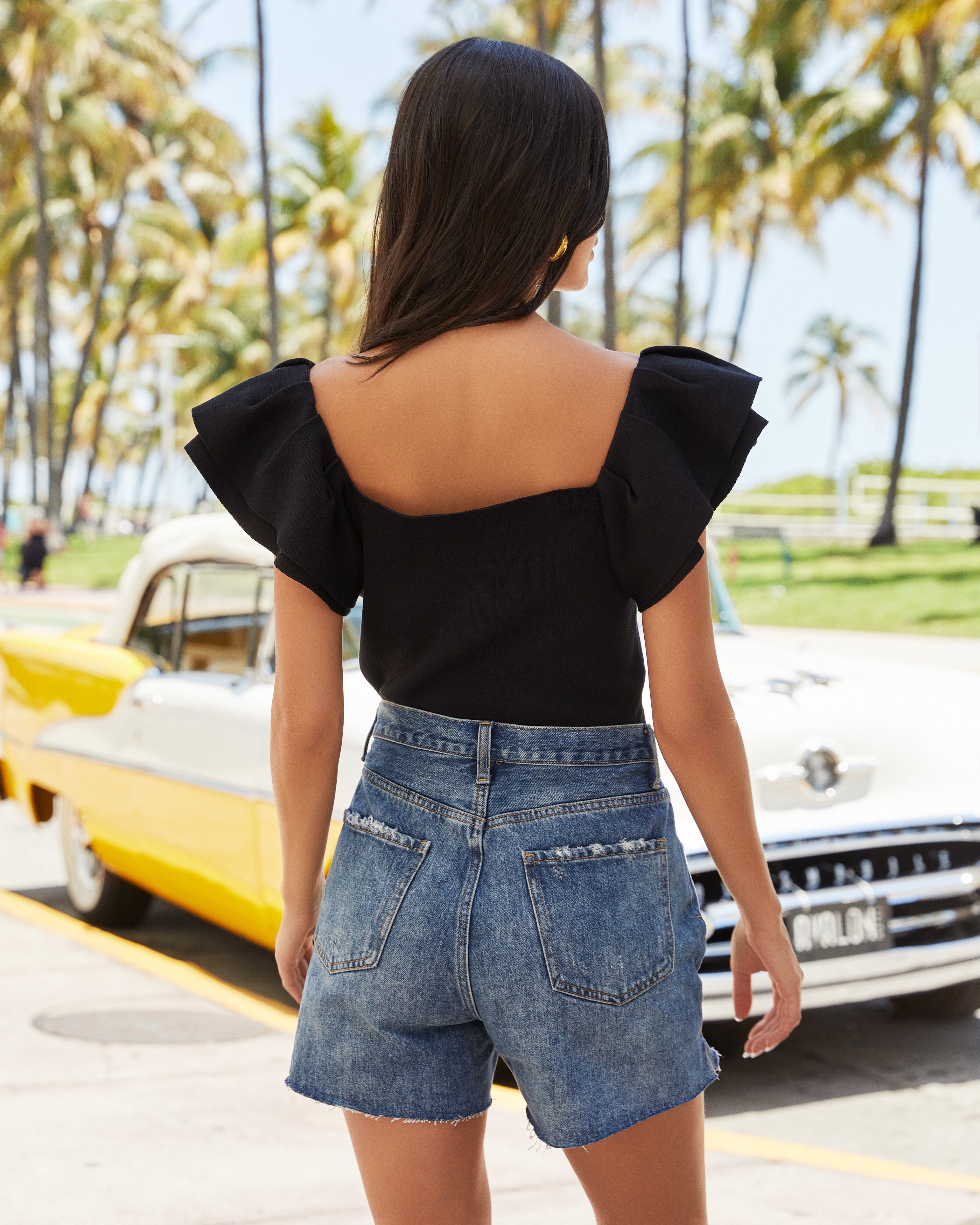Summer Sweetheart Ruffle Knit Crop Top - Black - FINAL SALE - Se7enfashion