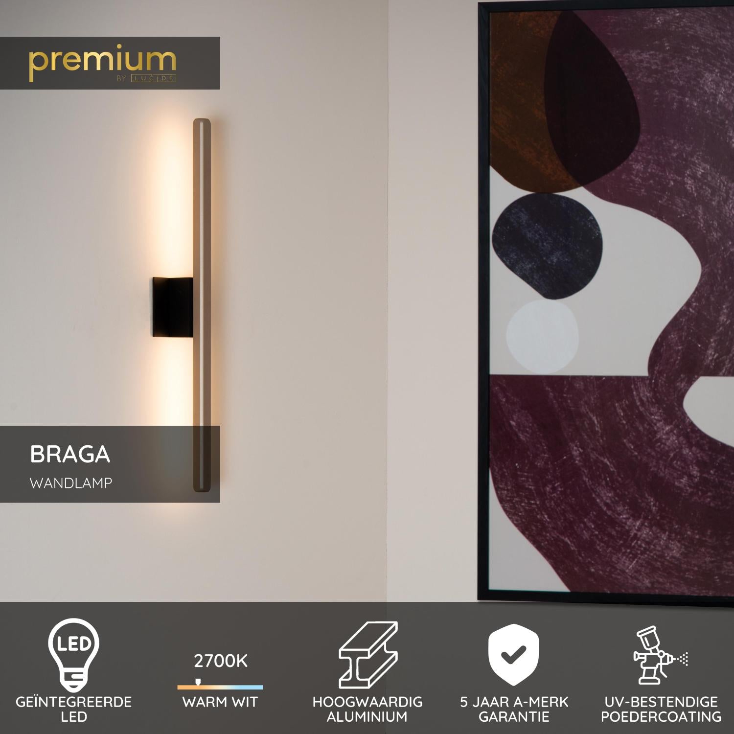 Lucide Premium BRAGA Wandlamp - Koffie