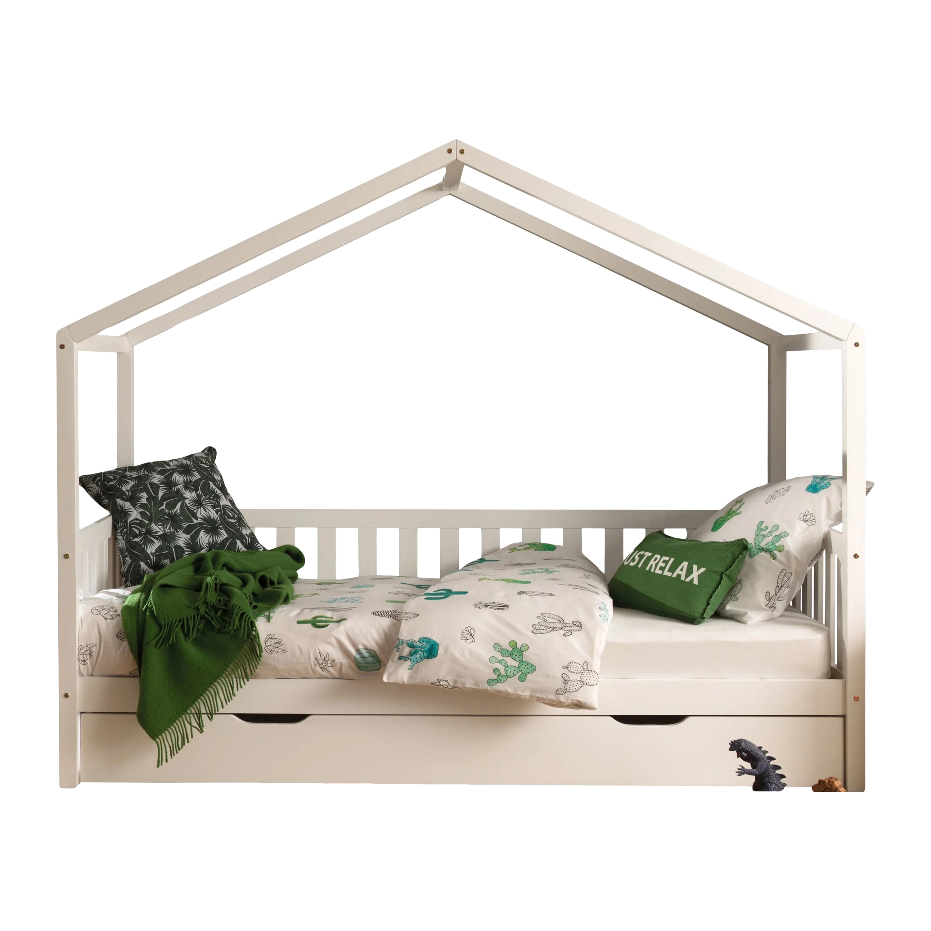Vipack Dallas Huisbed met Hekje en Bedlade 90 x 200 cm - Wit