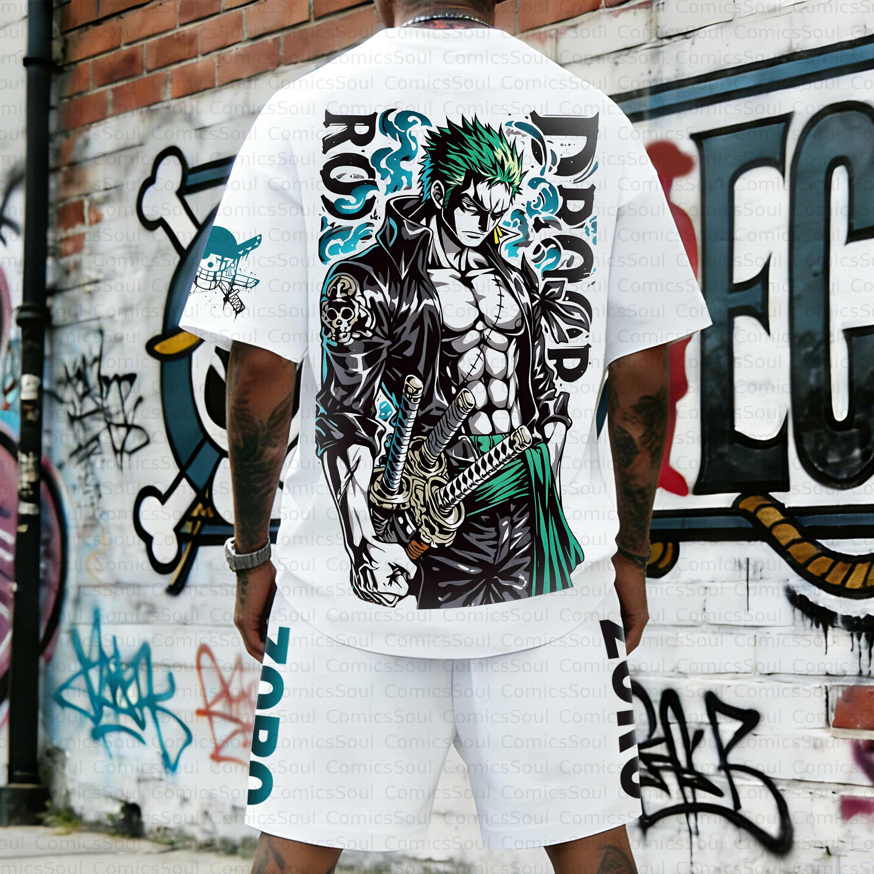Unisex Anime Inspired Vintage T-shirt& Shorts 2 Pieces Set