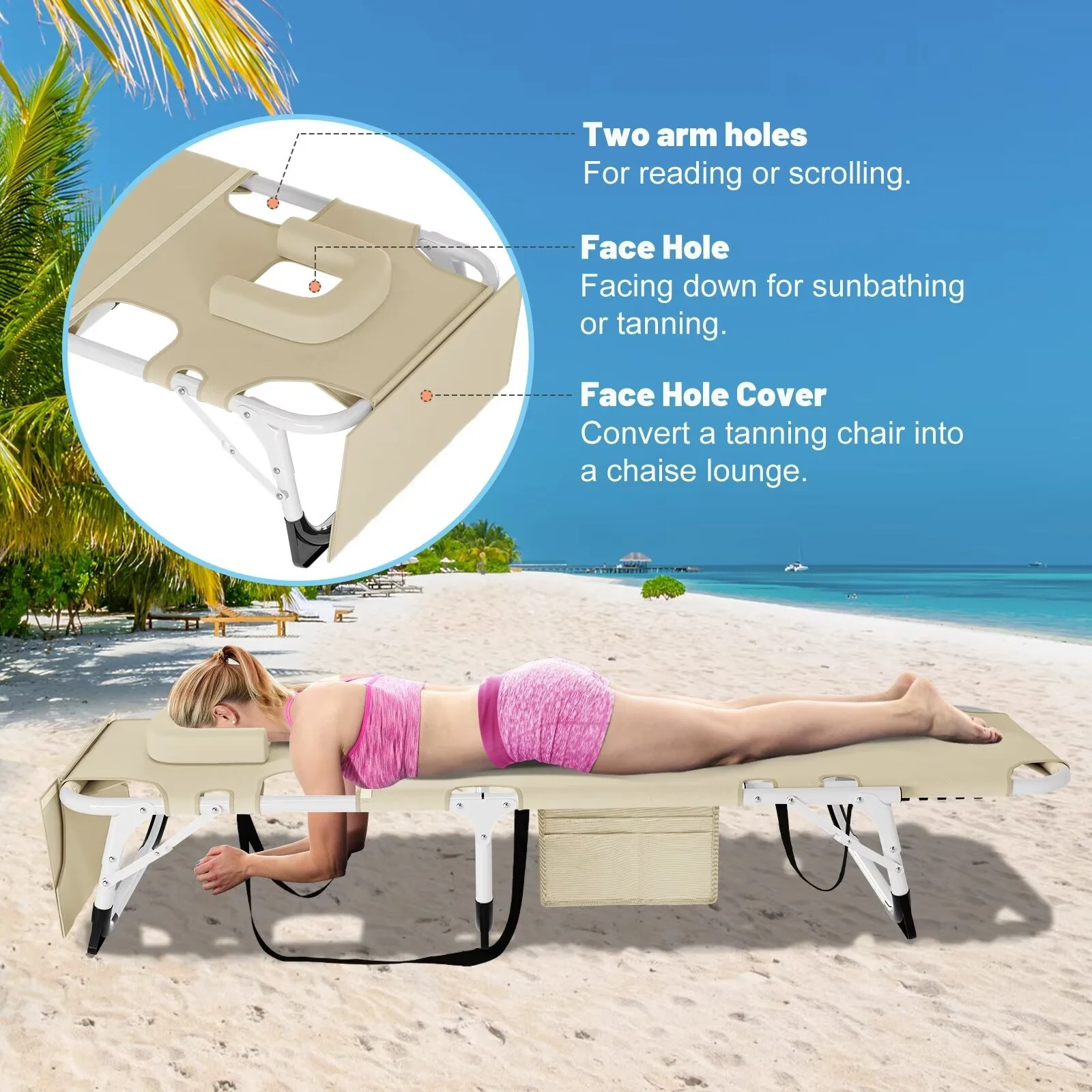 MOPHOTO Lounge Chair with Mattress, Outdoor Chaise Lounge Support 440 Lbs, Adjustable Portable Heavy Duty Sleeping Cots Bed for Camping, Pool, Beach, Patio - Image 35