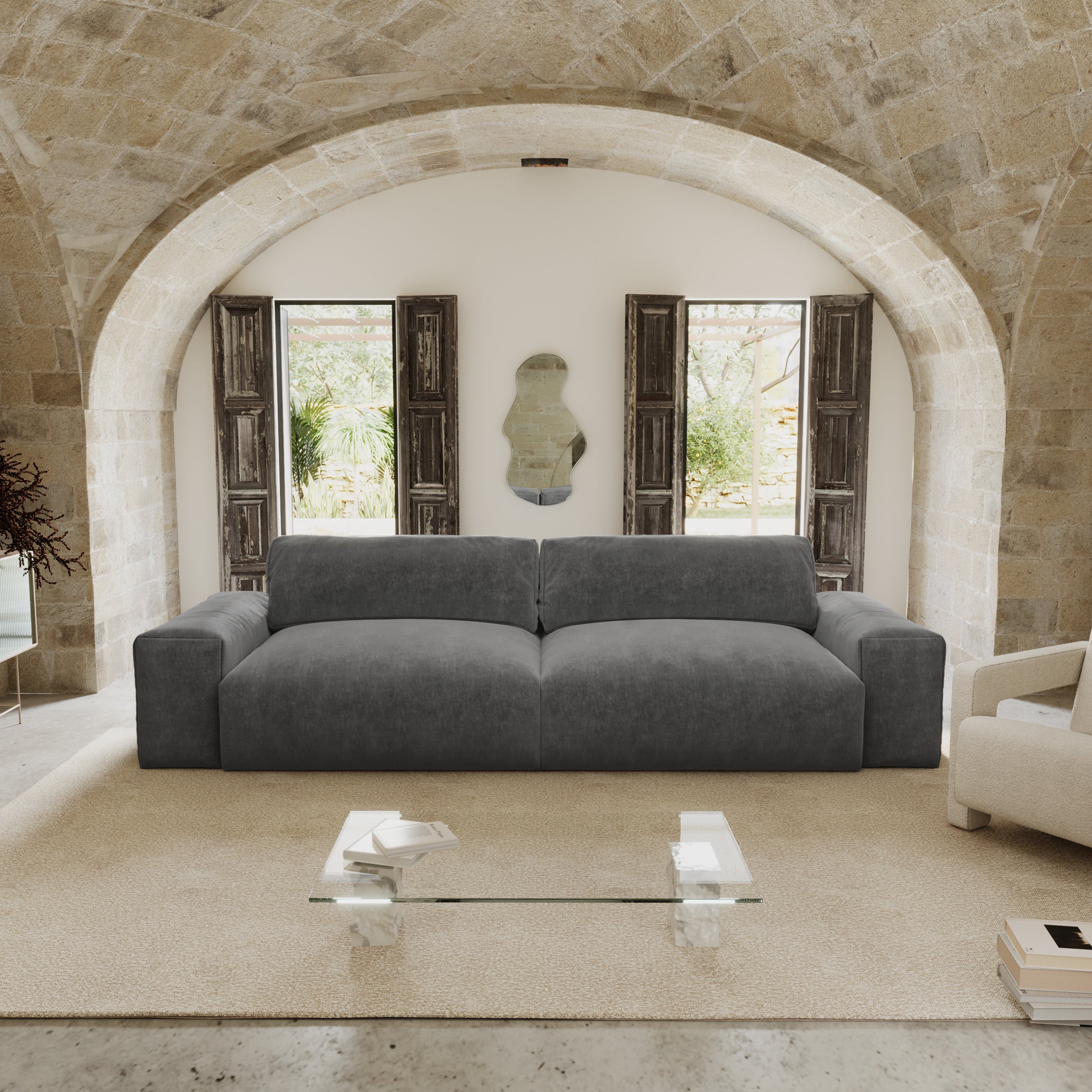 Rechte bank BLISS 4 personen Fluweel Grafiet grijs