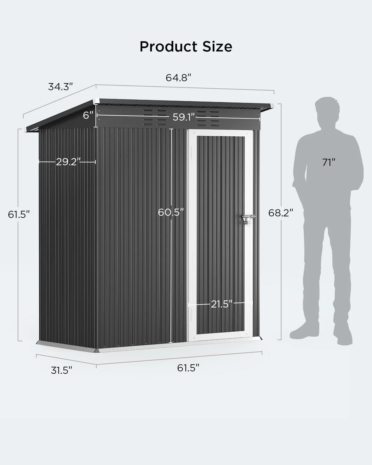 5' x 3' Outdoor Storage Shed, Metal Outdoor Storage Cabinet with Single Lockable Door, Waterproof Tool Shed,Gray - Image 10